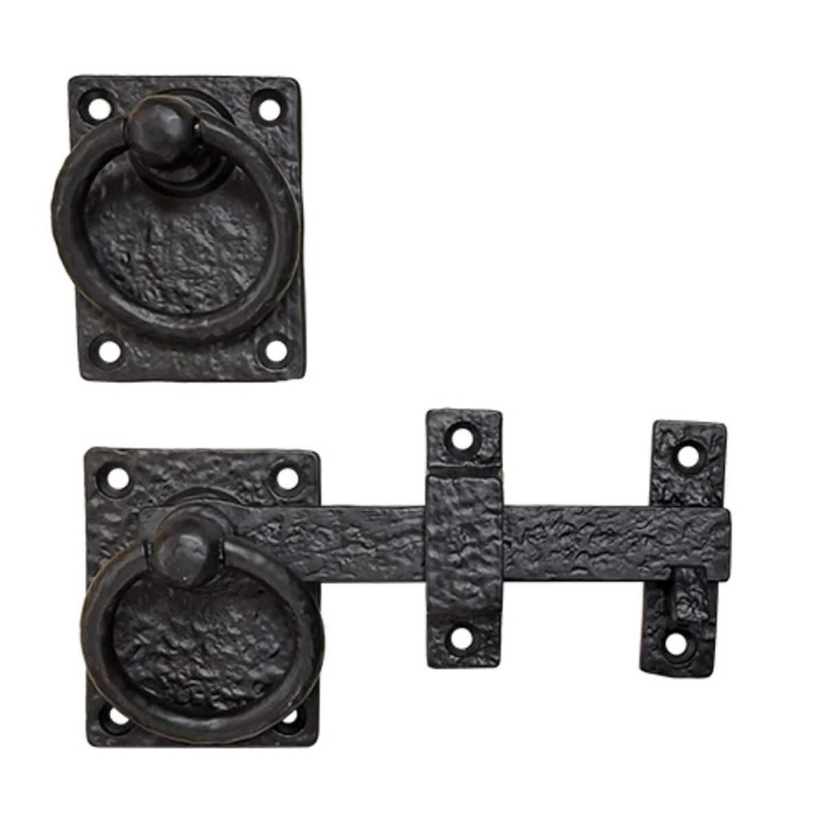 8" Decorative Cast Iron Ring Latch with Handle Gate Door Black Finish