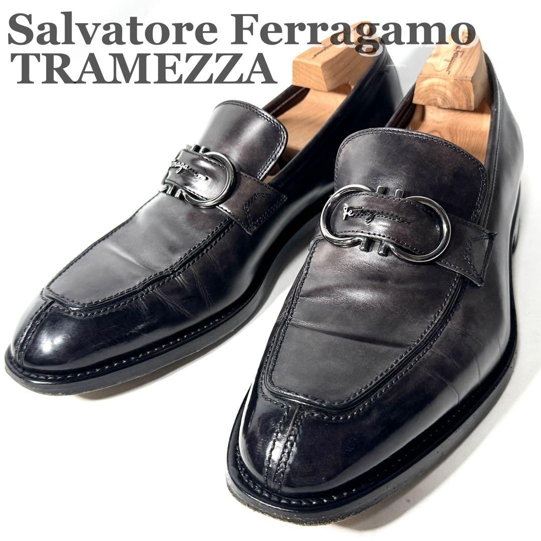 Ferragamo Dress Shoes Men 7.5US Finest Line Tramezza Gancini Loafers Leather Lim