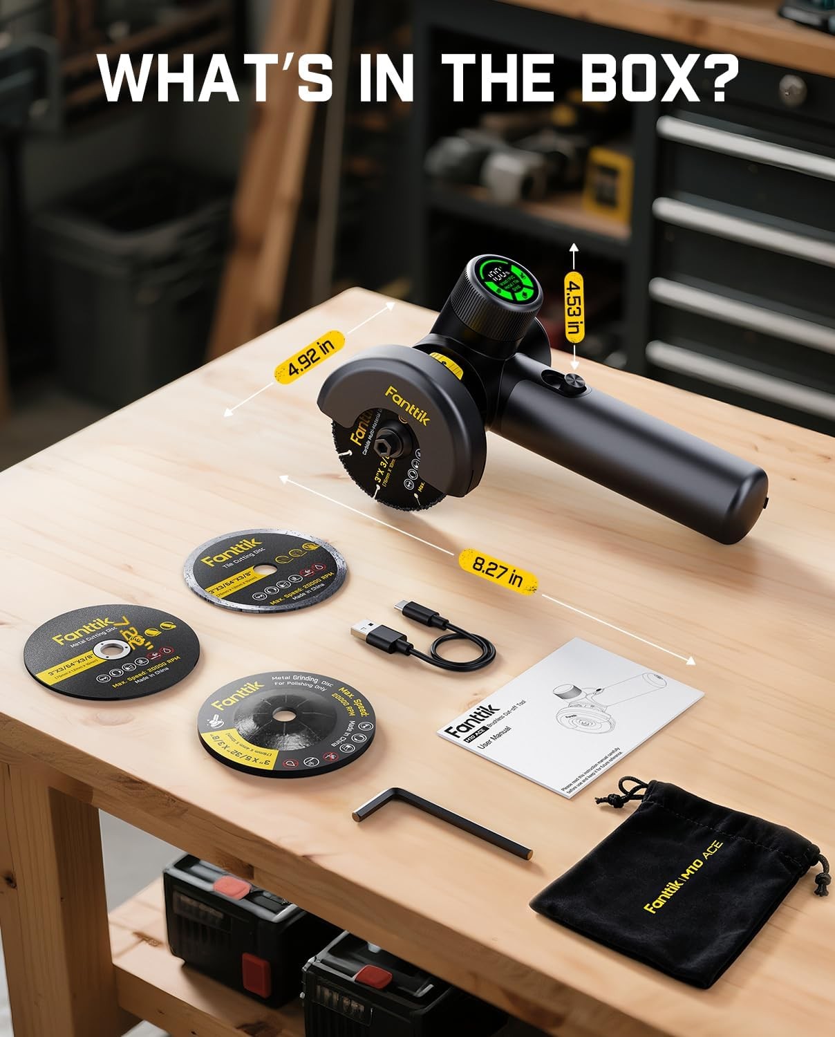 M10 ACE Cordless Angle Grinder Brushless, Compact Cut off Tool with LED Display,