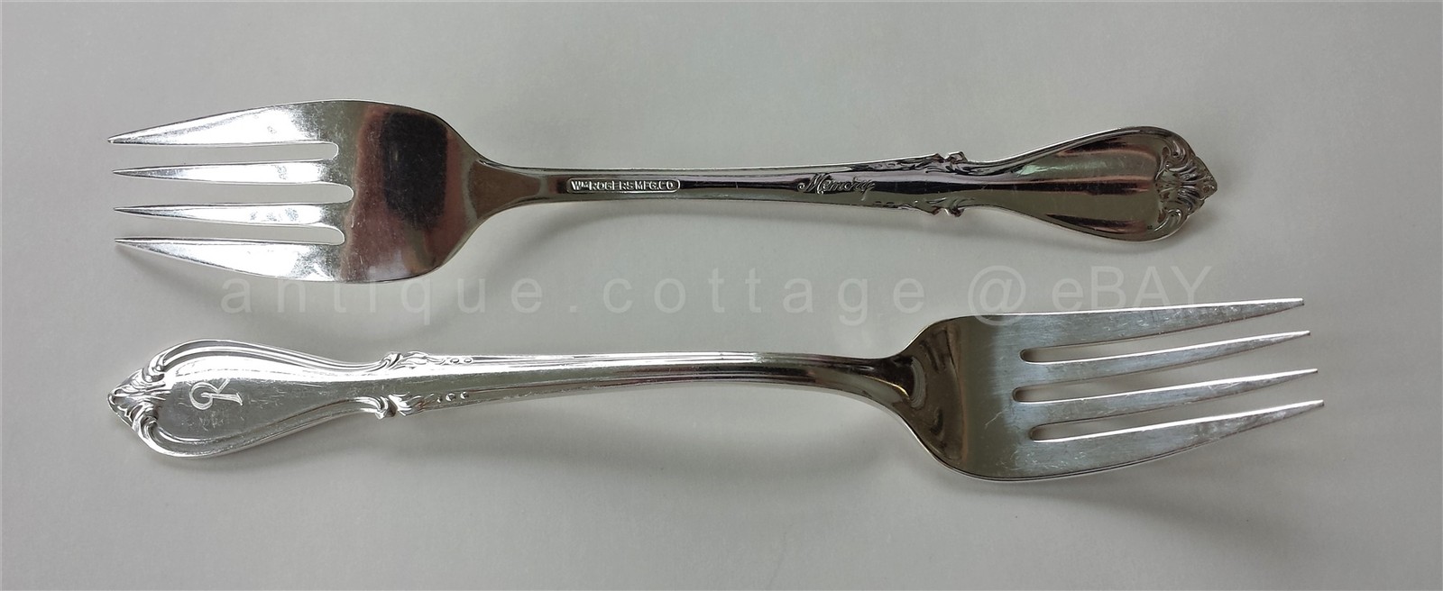 ROGERS oneida silverplate flatware MEMORY 7pc Dessert Salad Forks monogram R
