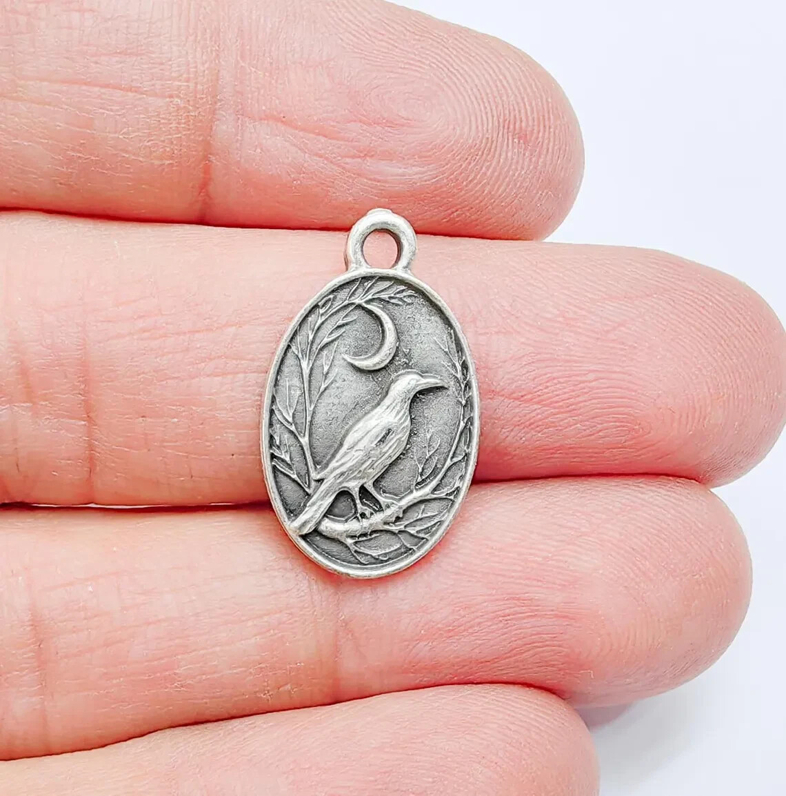 4 Pcs Raven and Moon Charm Pendant, Gothic Boho Charm, Nature Earring G36873