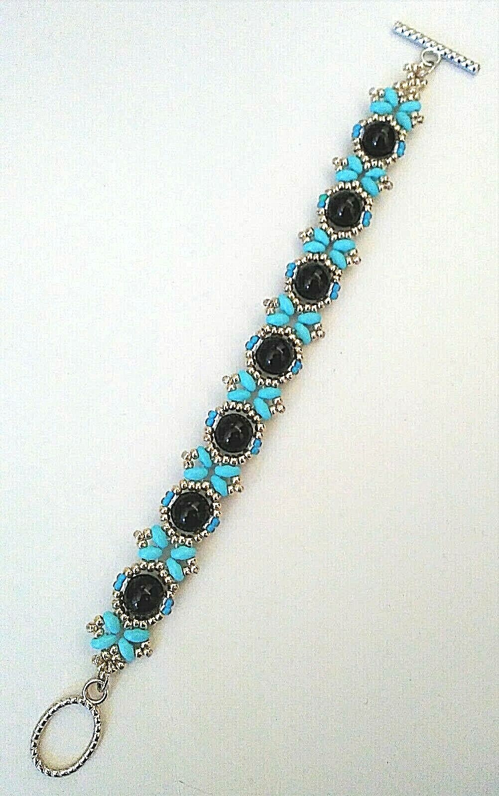 Handmade Aqua Black Jasper Bracelet