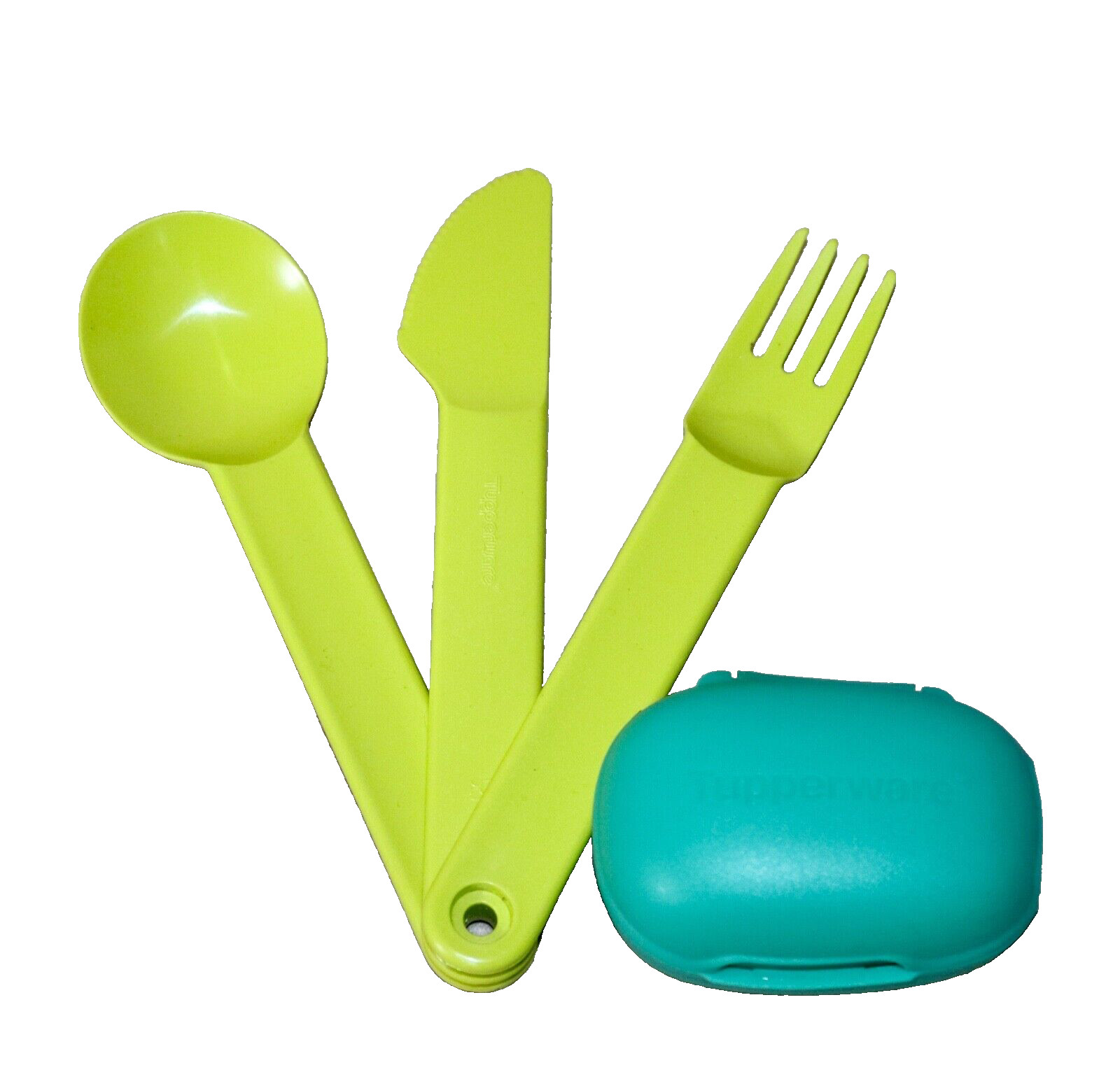 Tupperware On The Go Picnic Green Utensil Set & Teal Case 2006, 2007, 2008, 7323