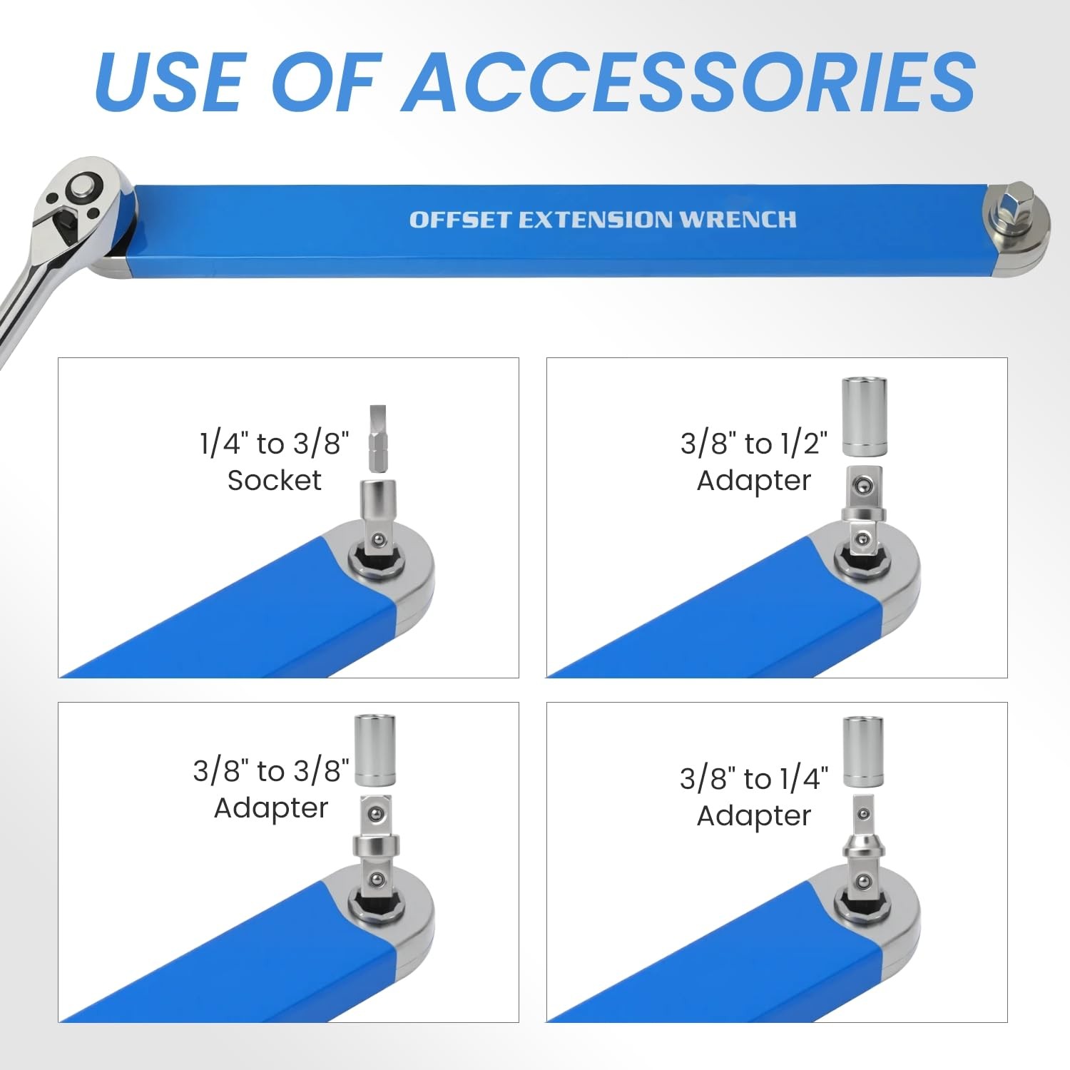 DEPOTA Offset Extension Wrench, Zero Degree Ratchet Set Impact Blue