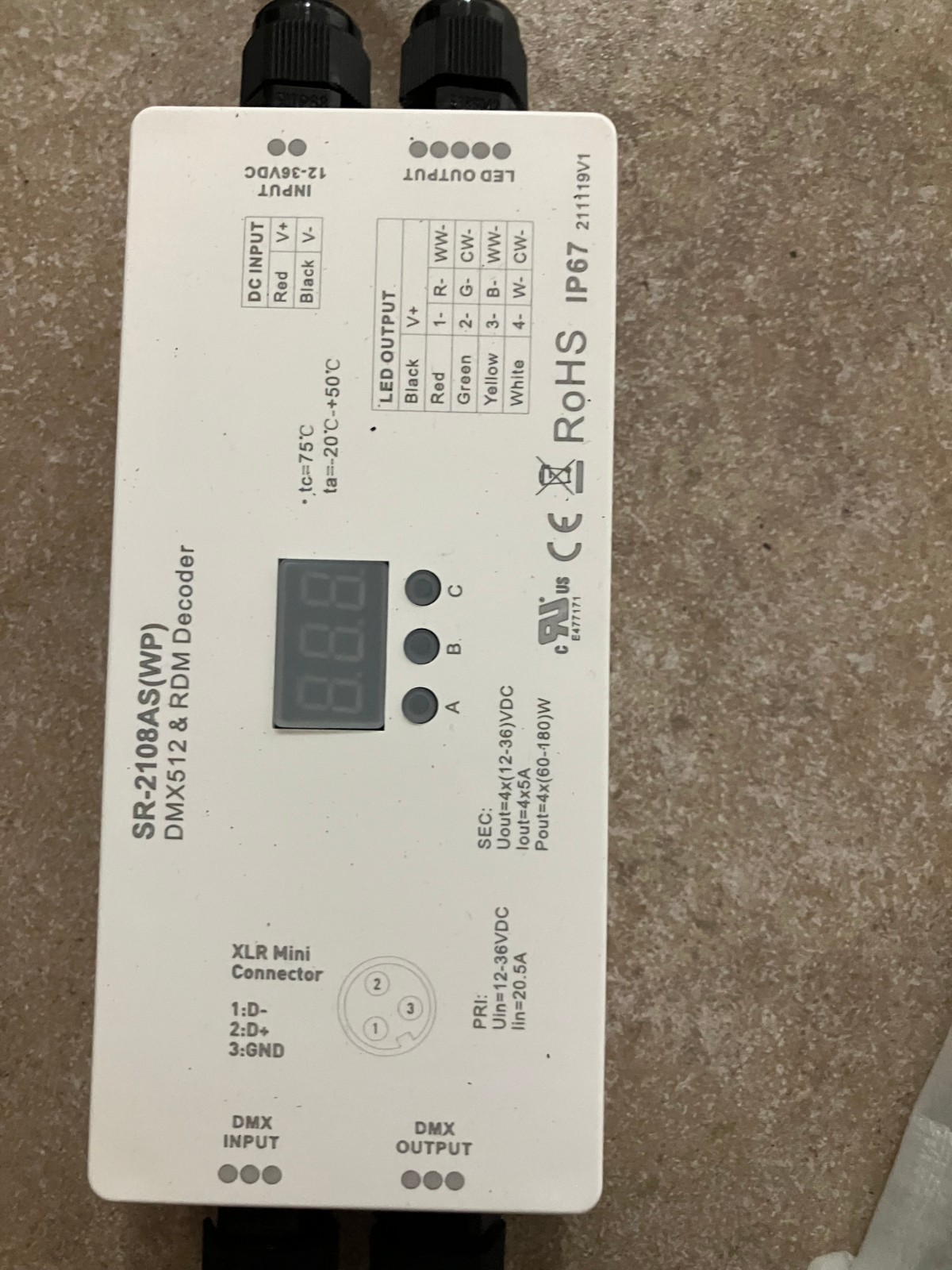 SIRS-E LED DMX RDM Waterproof Decoder 4 Channel RGB RGBW Decoder 5A/CH,12-36V DC
