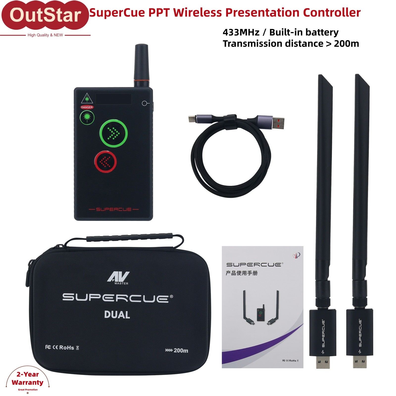 SuperCue Dual Version Green Laser PPT Controller Wireless Presentation Control #