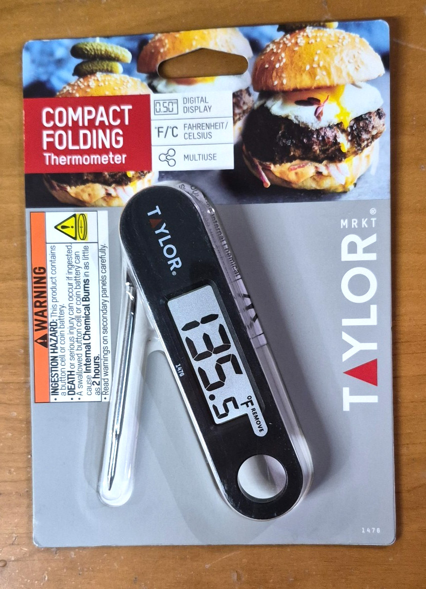 Taylor Black Silver Compact Folding Thermometer Digital Display Multi Use NEW