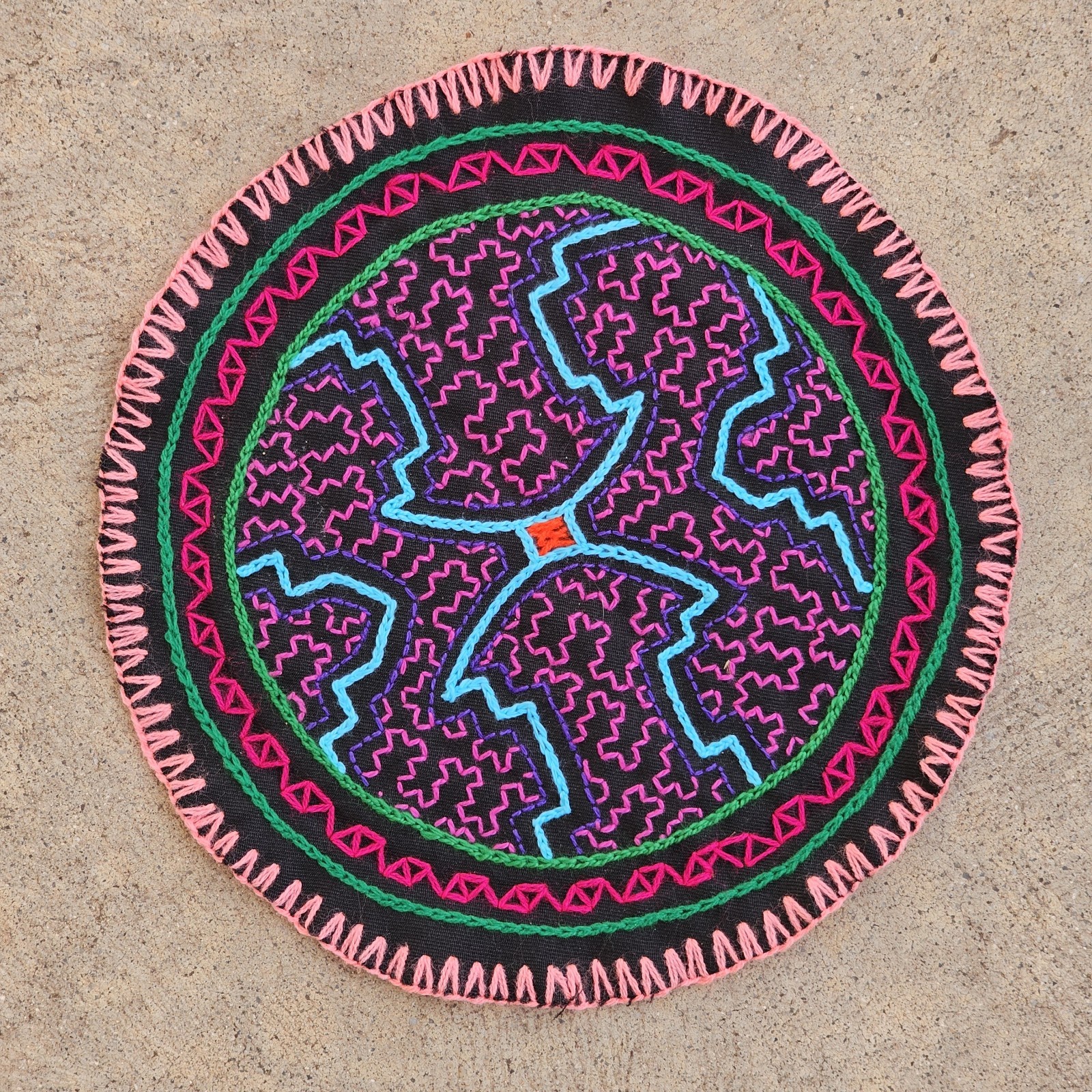 Shipibo Hand Embroidered Round Patch 7.5" Icaro Vision Aya Ceremony Kambo