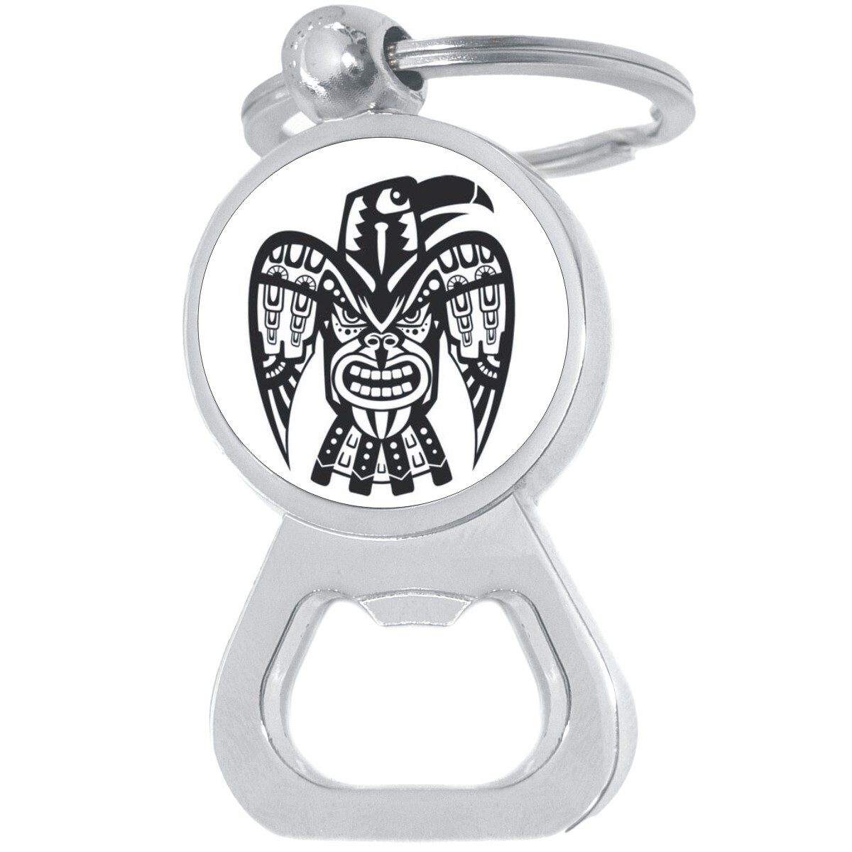 Tribal Bird Bottle Opener Keychain - Metal Beer Bar Tool Key Ring