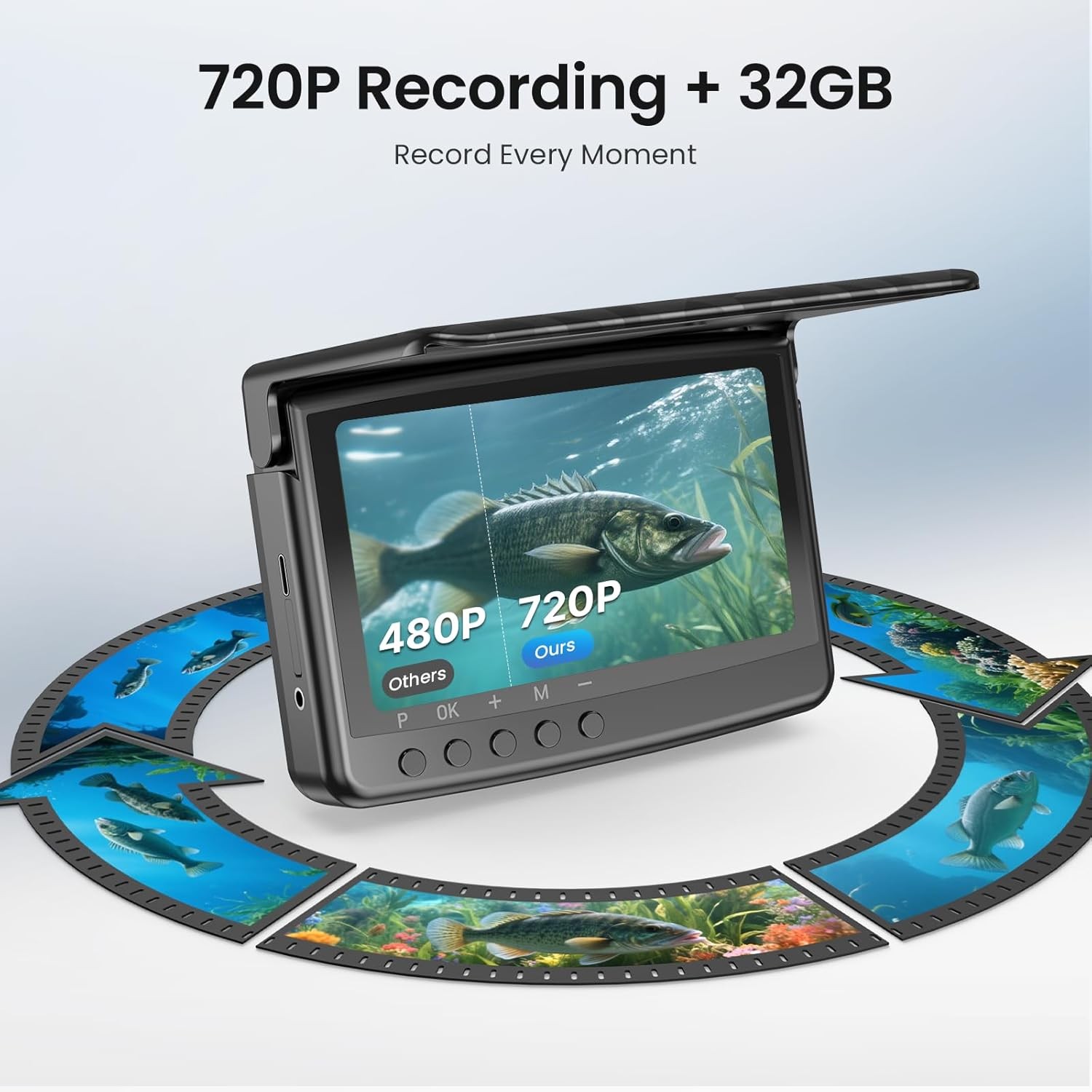 Eyoyo 5'' Underwater Fishing Camera,720P Fish Finder, 32G DVR Recording,8 IR LED