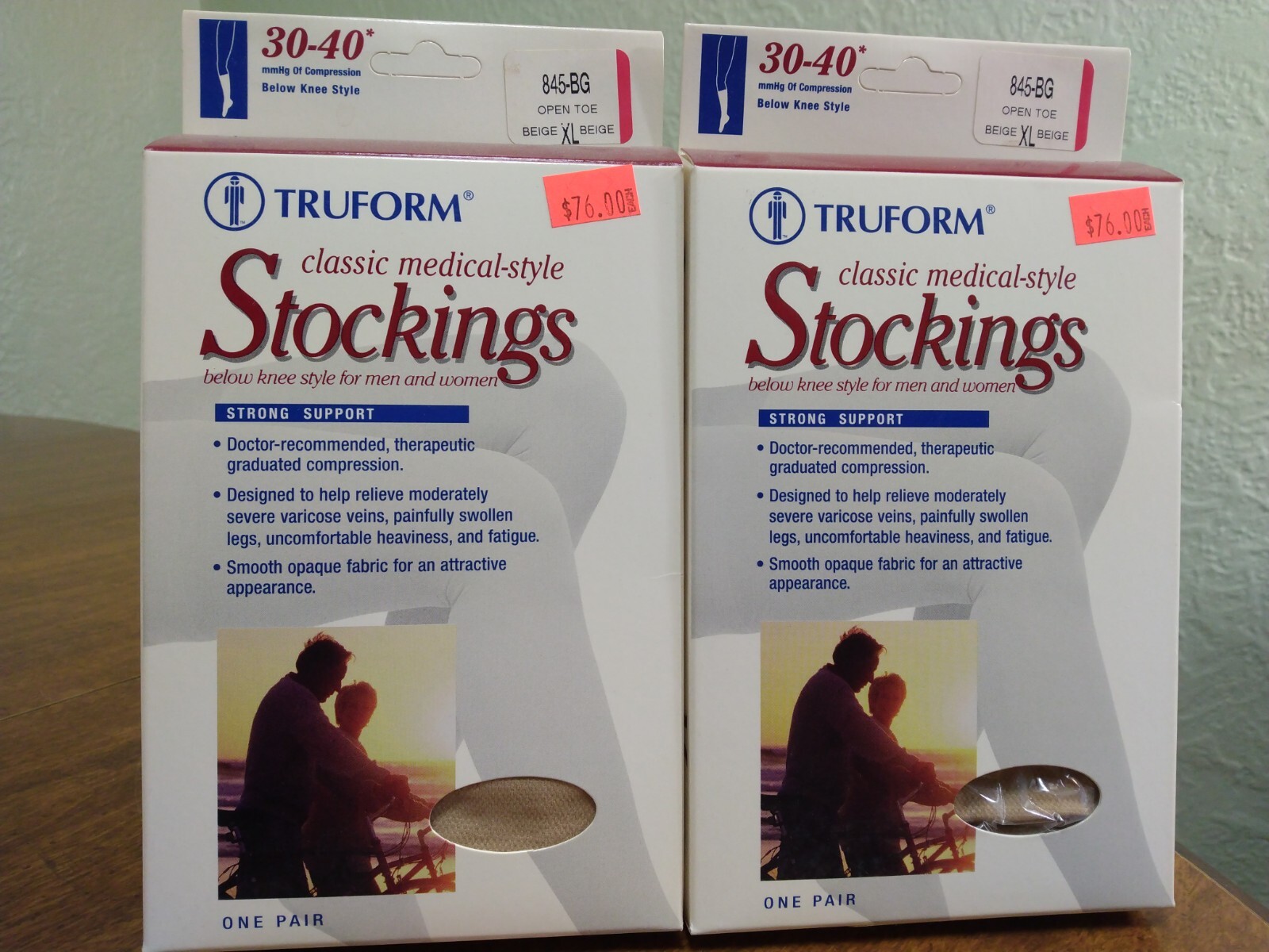 TRUFORM Unisex Open Toe Below Knee Dot Band 30-40mmHg Beige Size XL Lot of 2 New