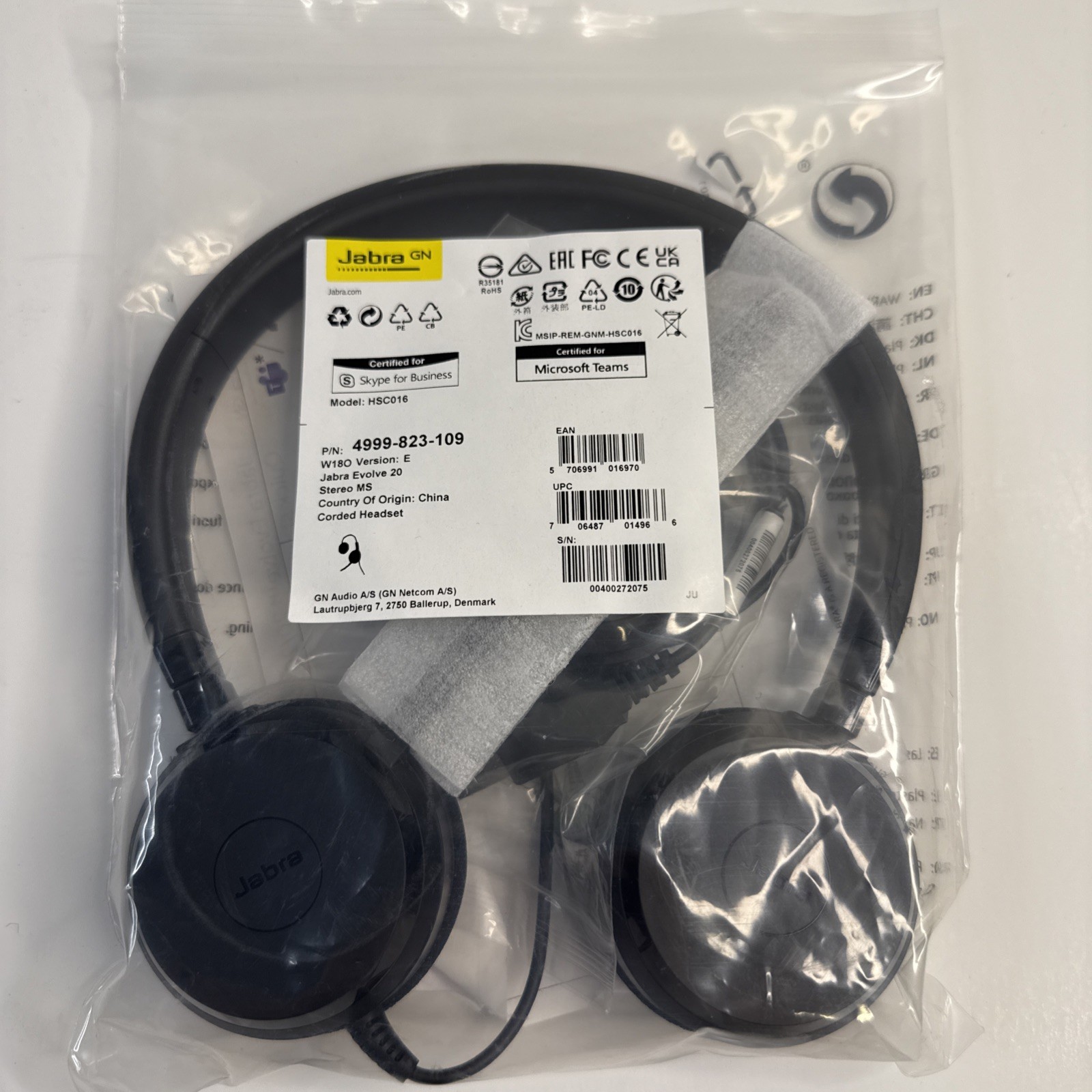 NEW Jabra Evolve 20 Stereo Headset, MS Teams/Microsoft Lync Black (4999-823-109)