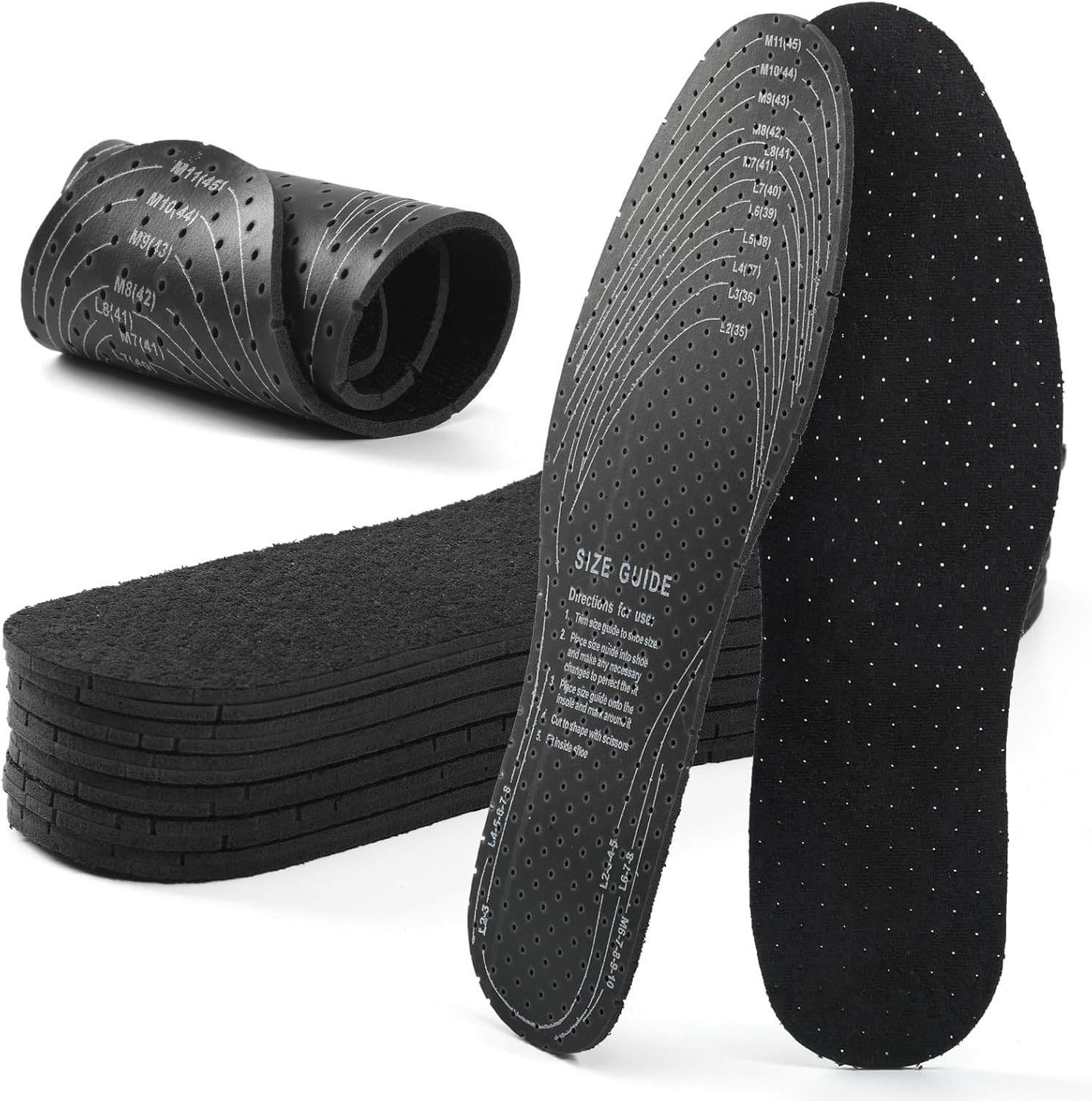 XINIFOOT 6 Pairs Anti Odour Shoe Insoles with Activated Charcoal for Black