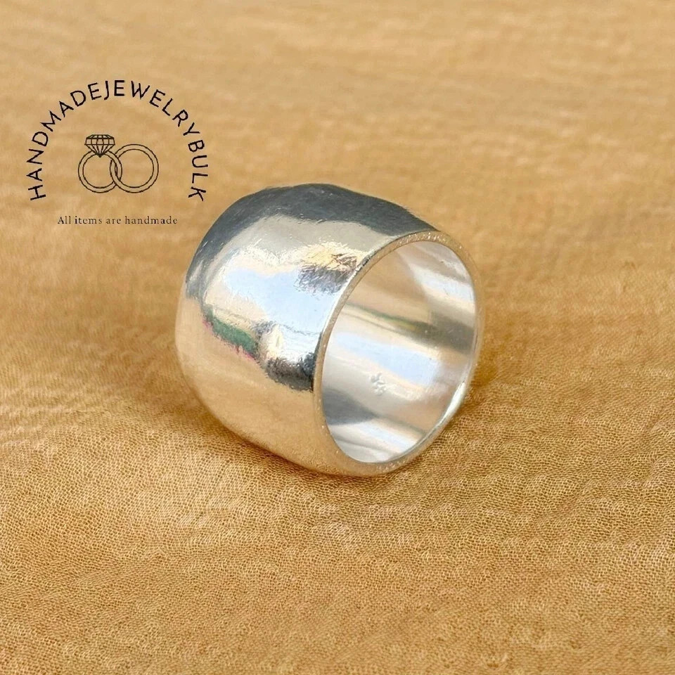 Plain Heavy Wide Dome Band Ring Solid 925 Silver Dome Ring Statement Woman Ring