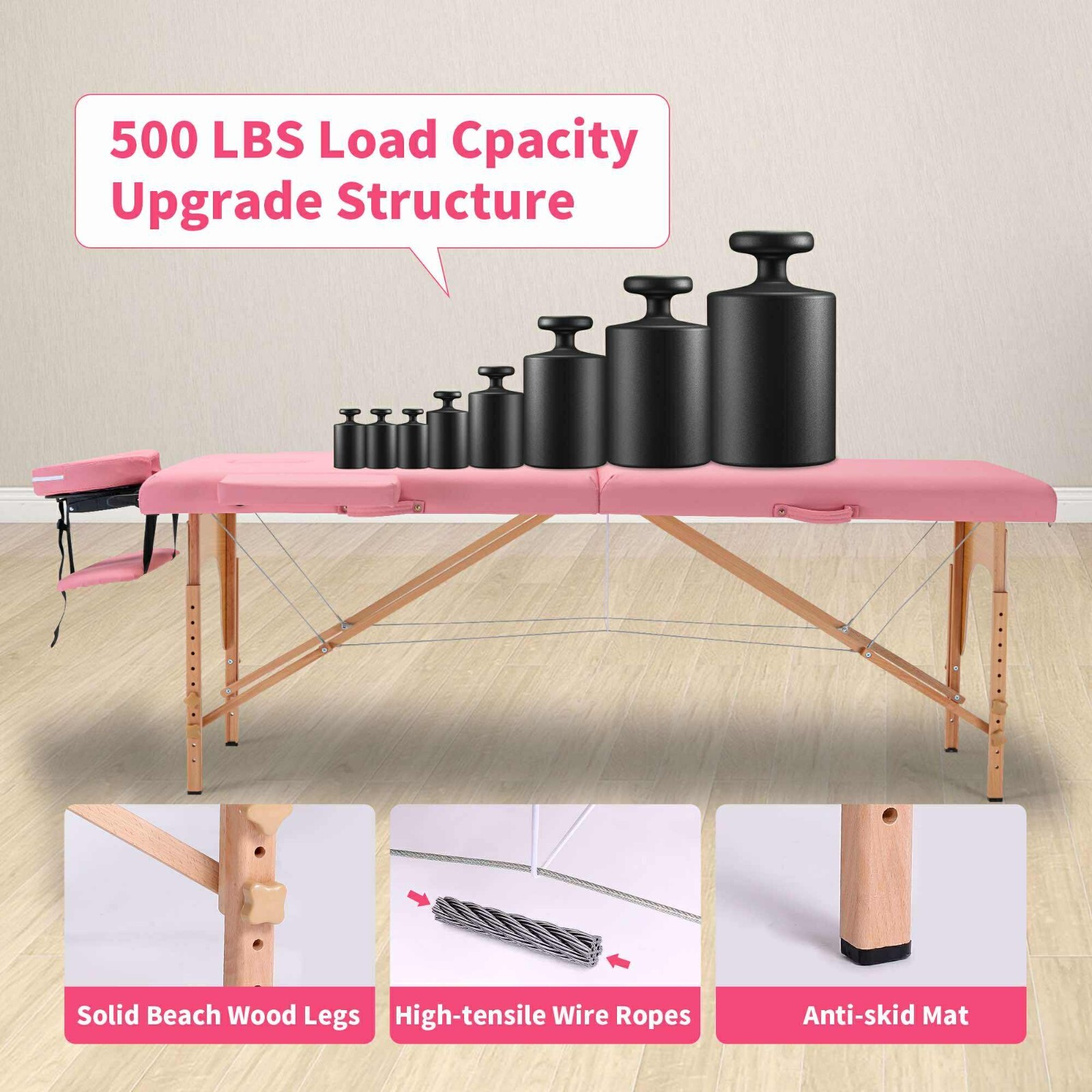 Portable Massage Bed Lash Bed with Carrying Case SPA Table Height Adjustable