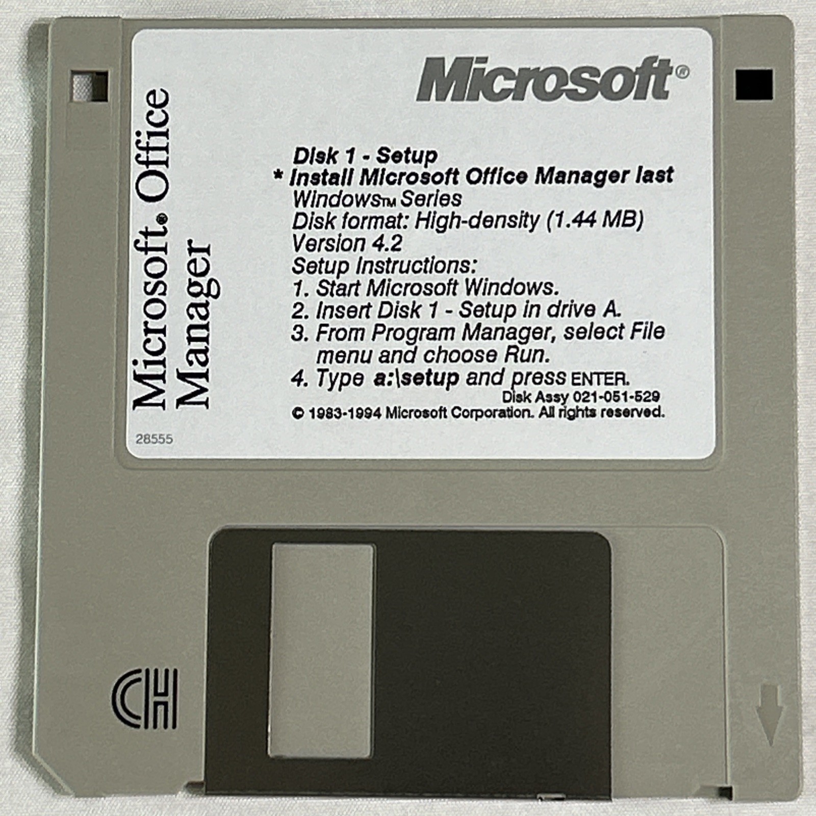 Microsoft Office Manager for Windows v4.2 – Disk 1 Setup – 3.5" Floppy Disk 1983