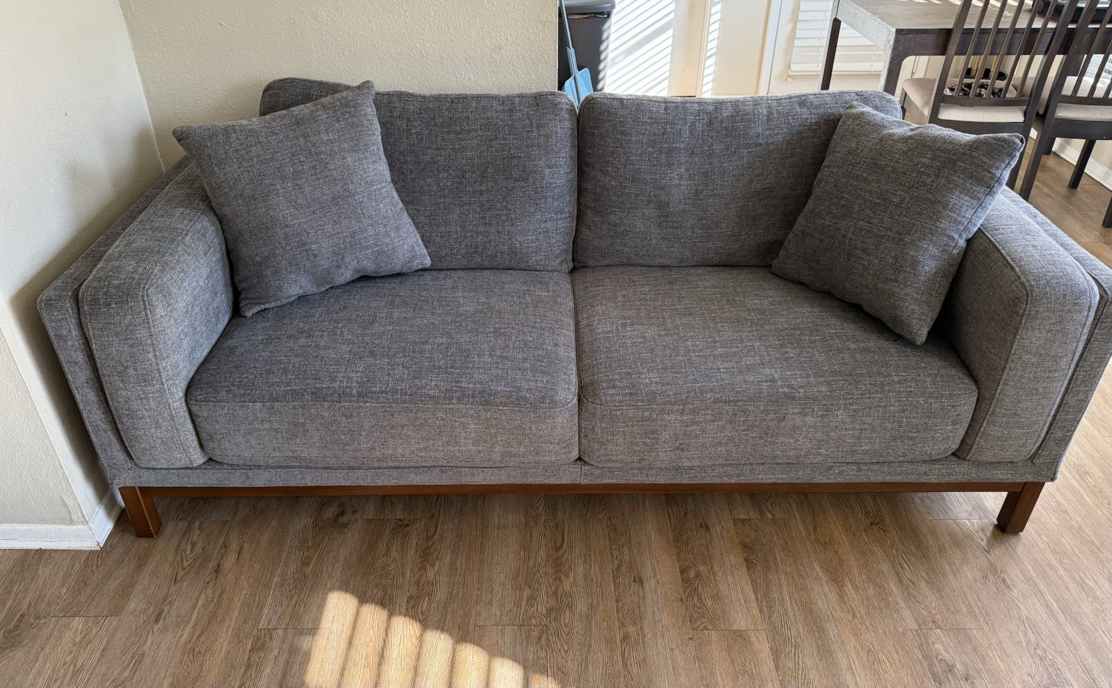 Gray Fabric Sofa, Loveseat & Armchair Three-Piece Set, Wood Frame, With Cushions