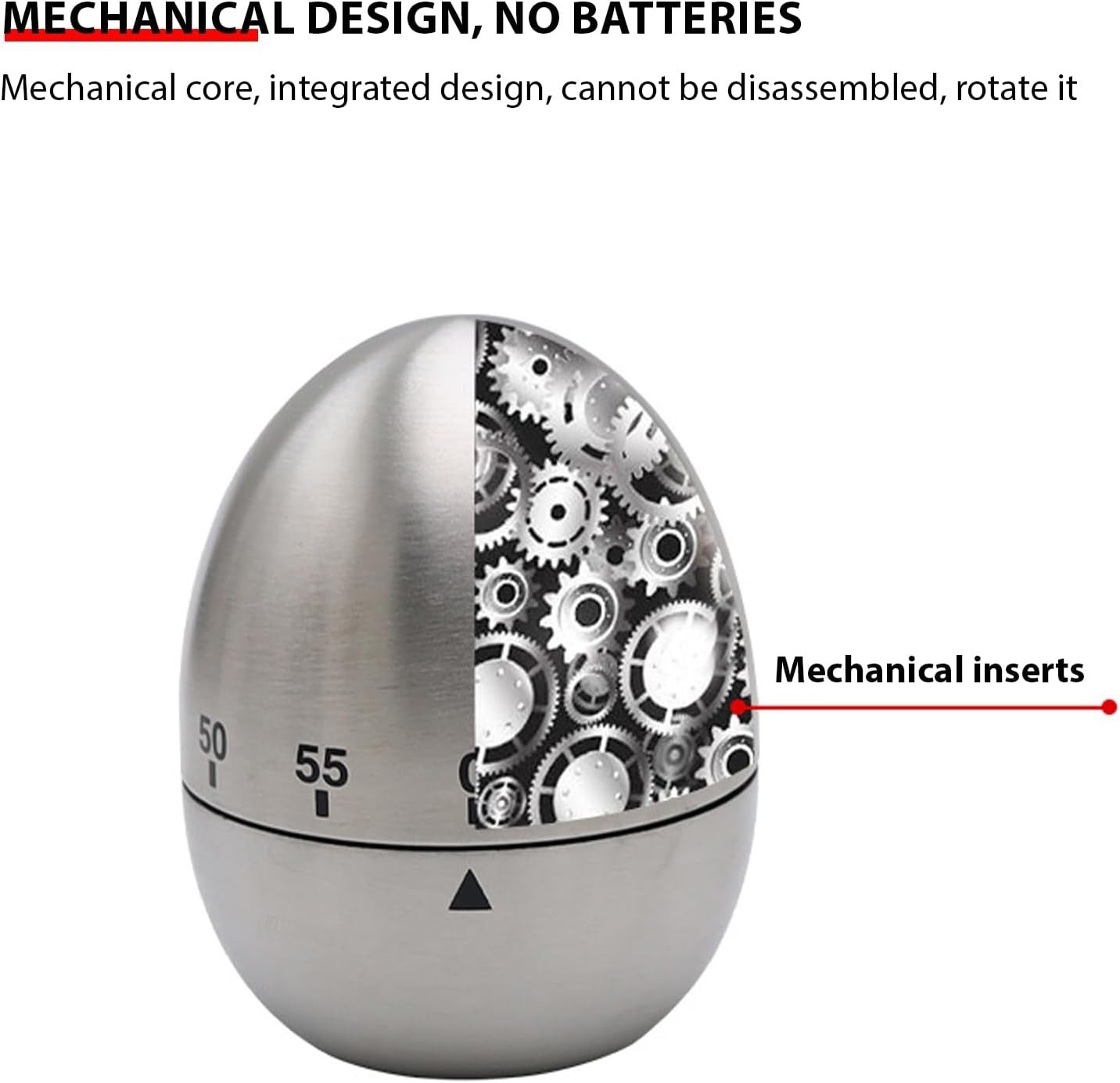 NEW Stainless Steel Creative Mechanical Rotate Timer Egg Shape Manual Countdown