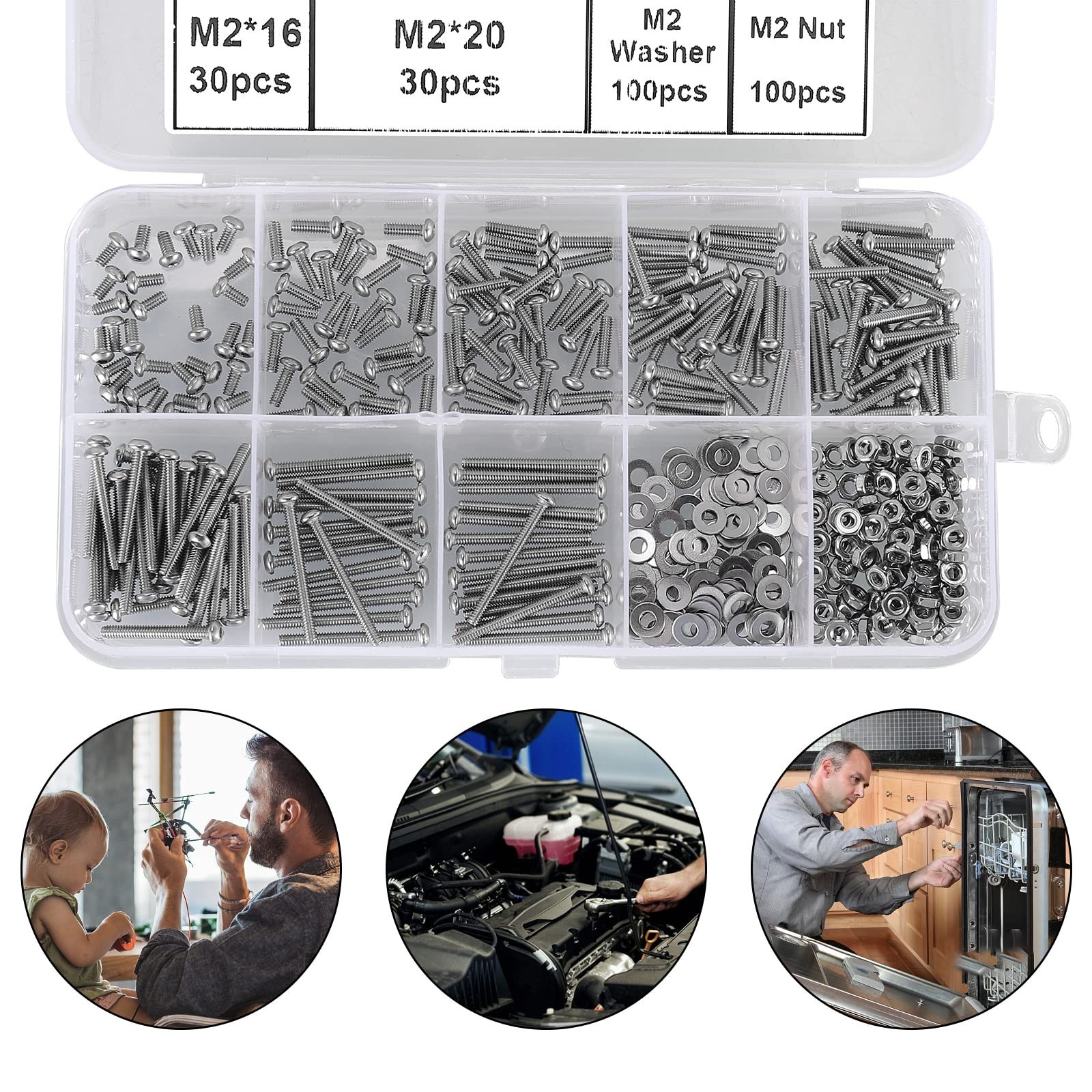 410Pcs Tiny Button Head Hex Socket Cap Screw Bolts, 304 Stainless Steel, M2 x...