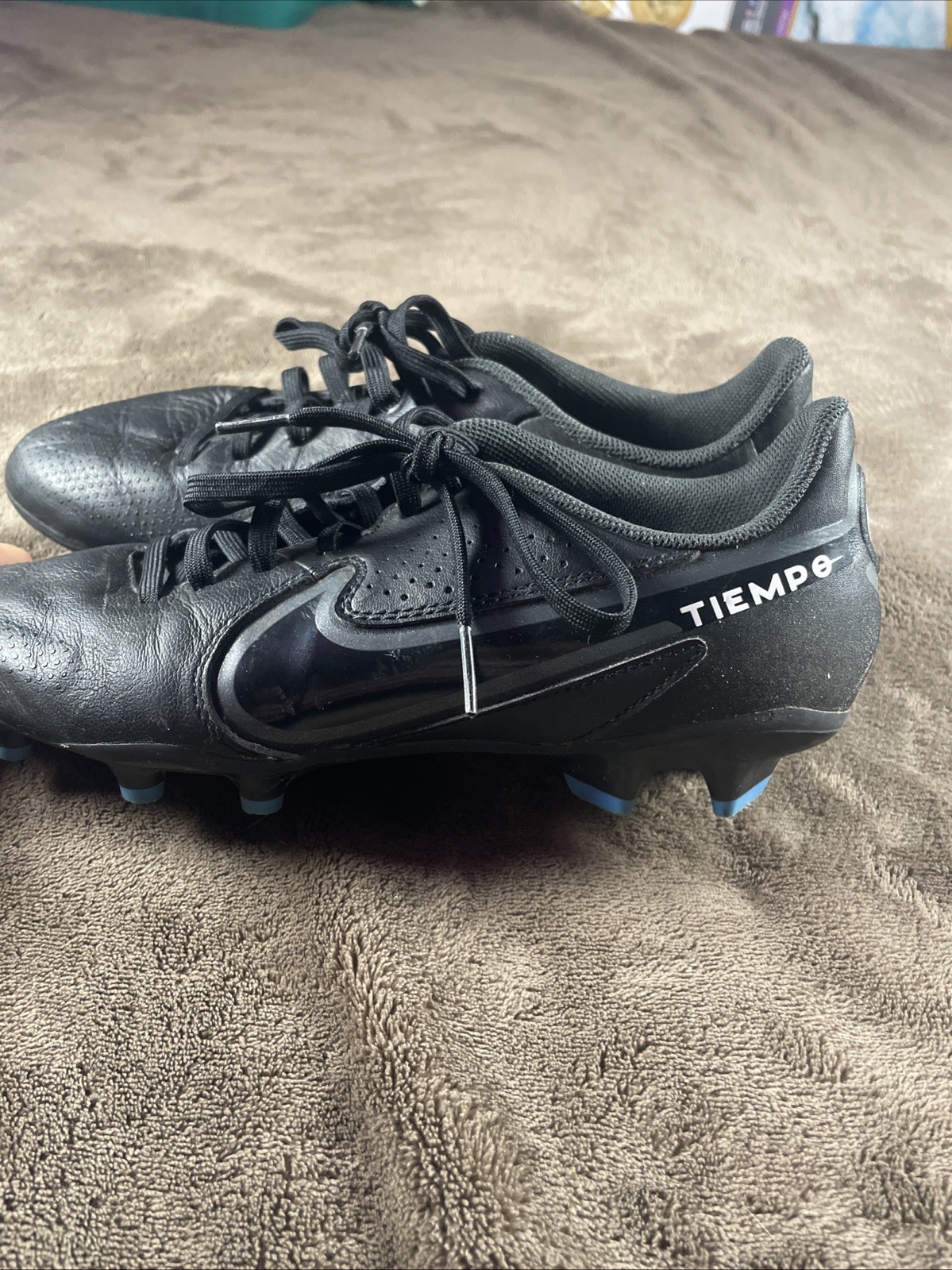 Nike Tiempo Soccer Cleats Black Blue Men's US 6.5 Football Boots 317609-071