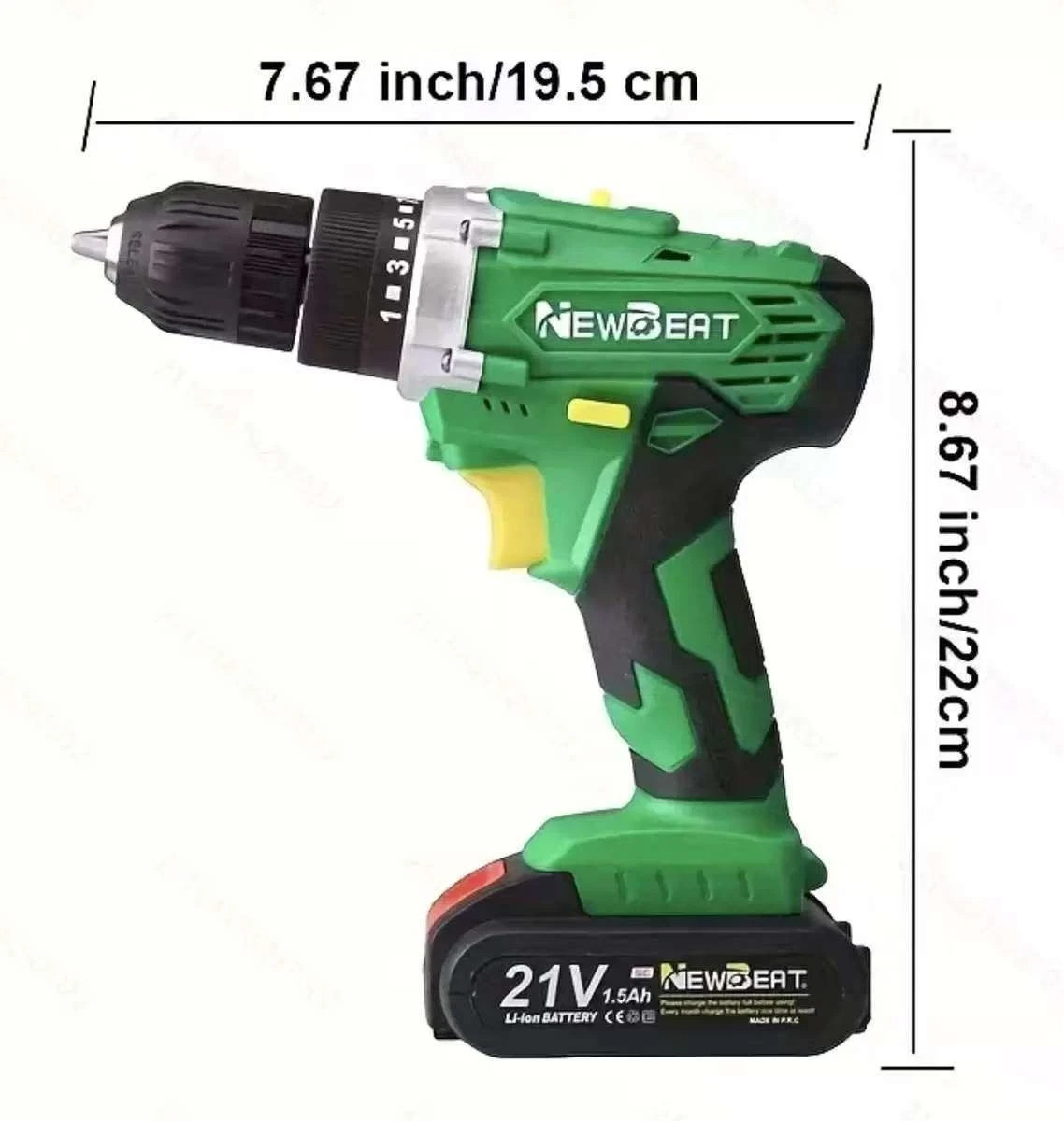 Variable Speed Cordless Drill Driver 21V Li-Ion Battery w/ LED Work Light