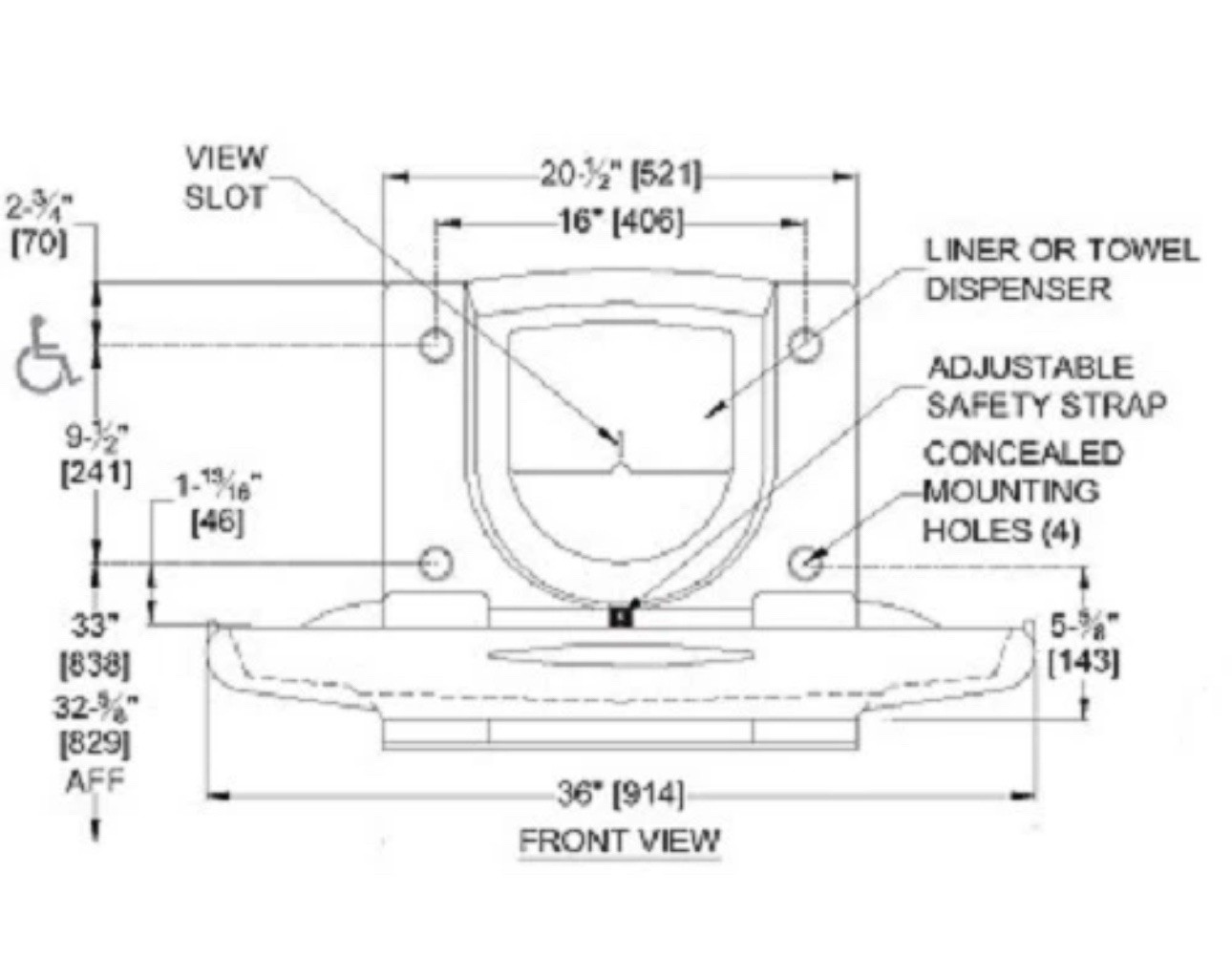 New "Open-Box" ASI 9012 Baby Changing Station Horizontal