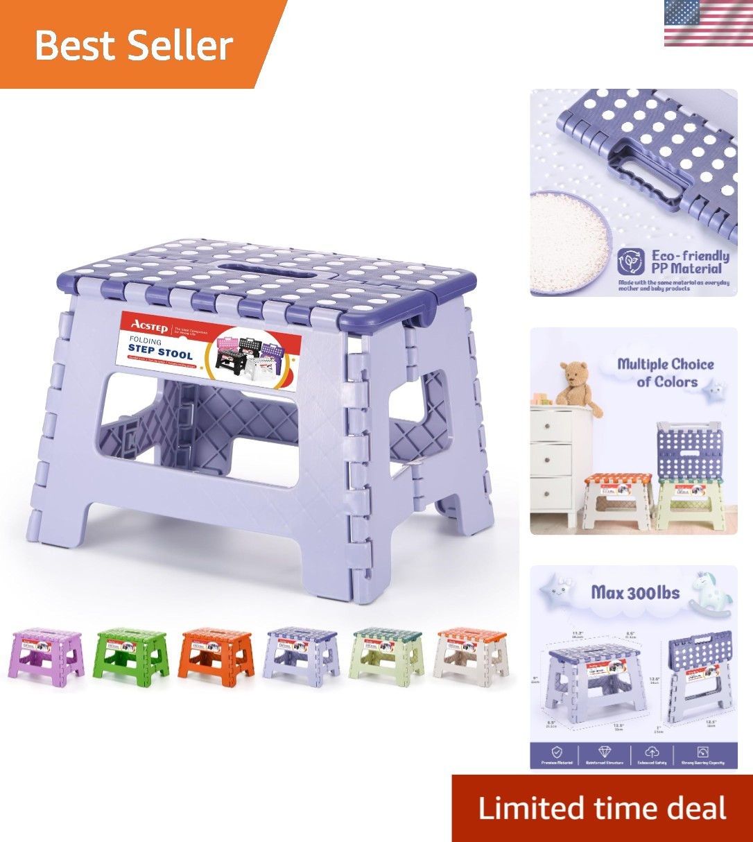 9 Inch Plastic Step Stool with Handle - 300 LB Capacity for Effortless