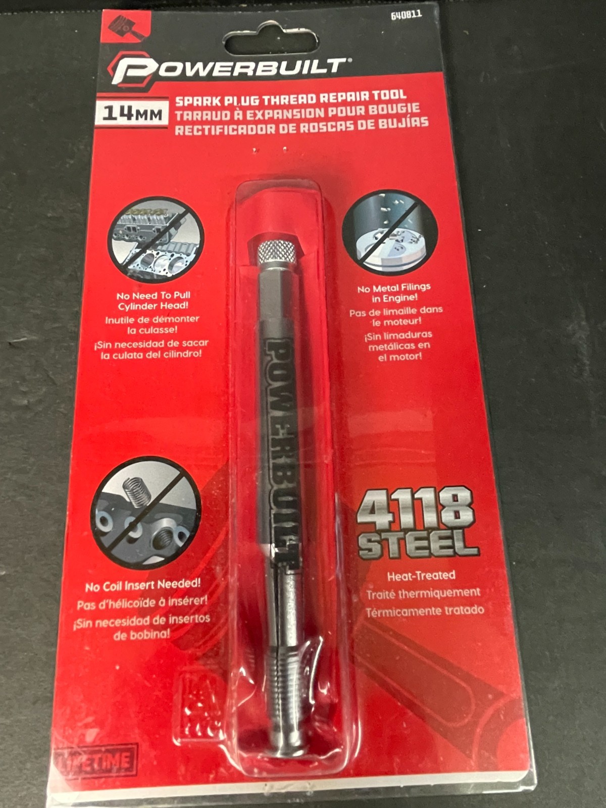 NEW Powerbuilt 14mm Spark Plug Thread Repair Tool 4118 Steel 640811