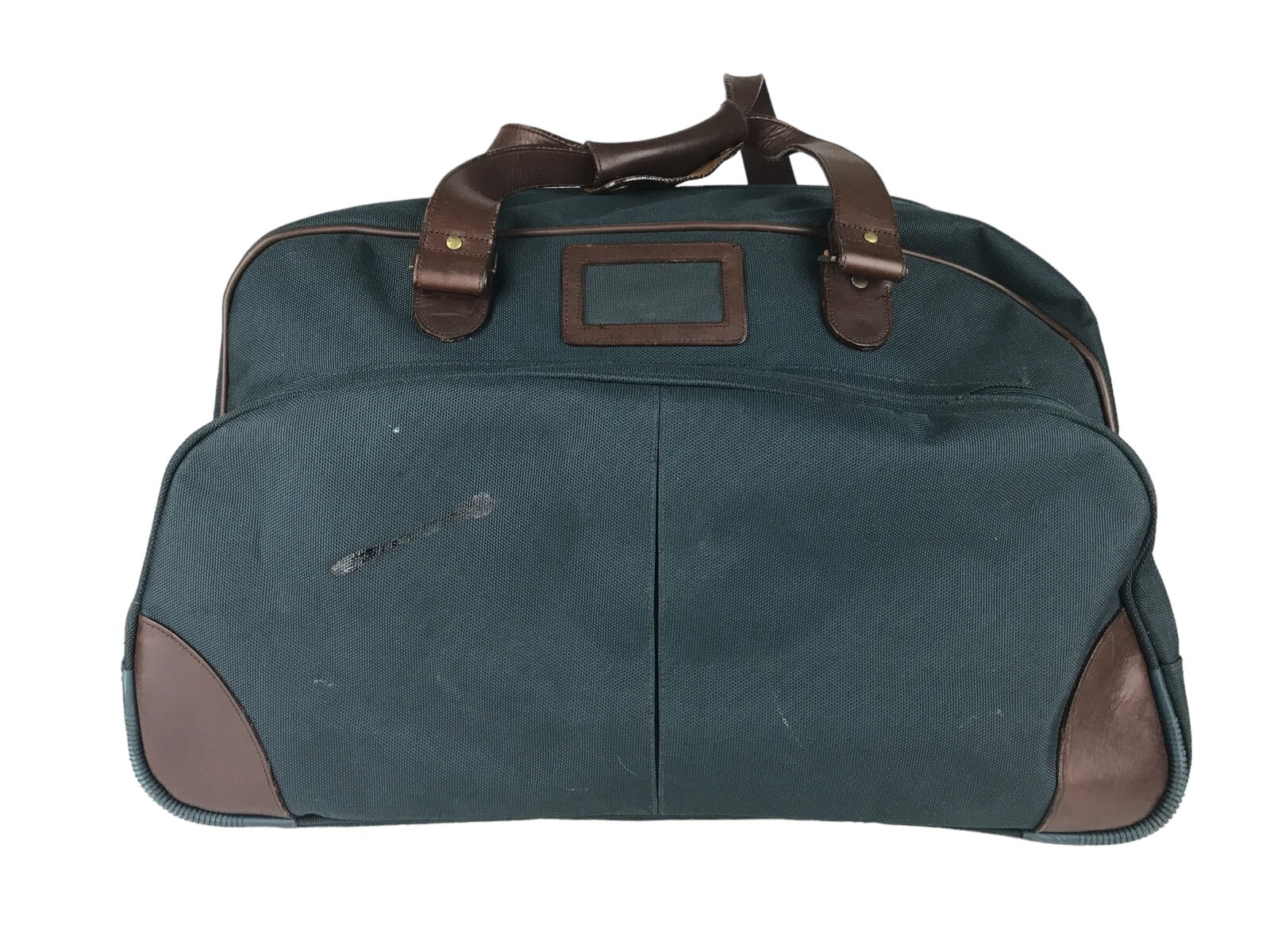 Unisex Adults Green Brown Double Leather Handles Wheels Rolling Duffle Bag