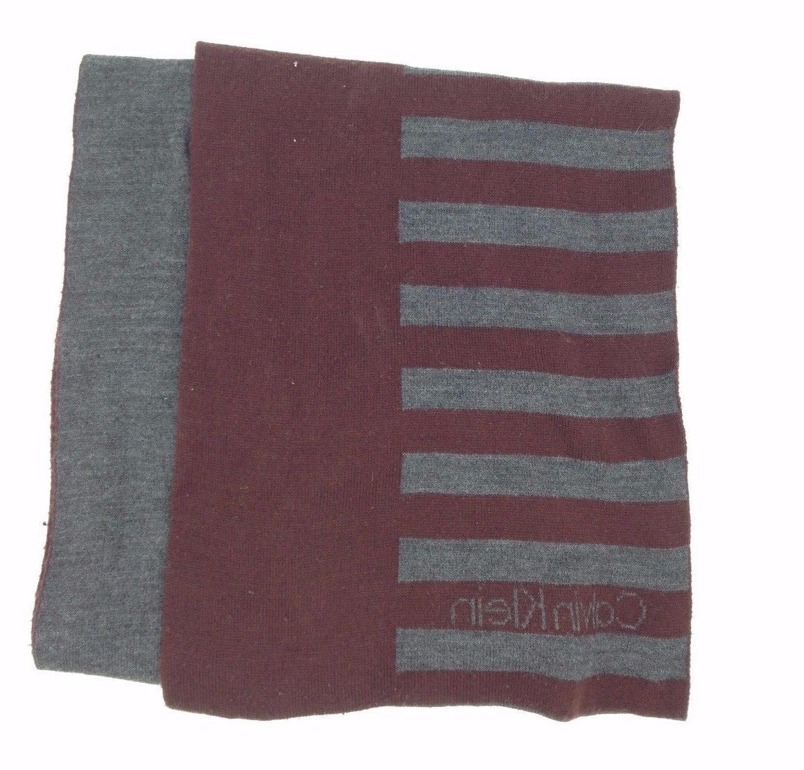 $145 Calvin Klein Mens Red Gray Logo Unisex Acrylic Muffler Winter Shawl Scarf