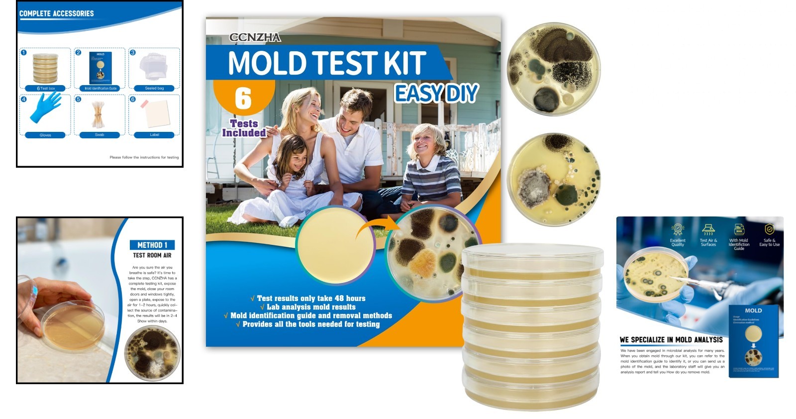 Home Mold Kit - 6 Tests, Black Mold Detector, Free Lab Analysis