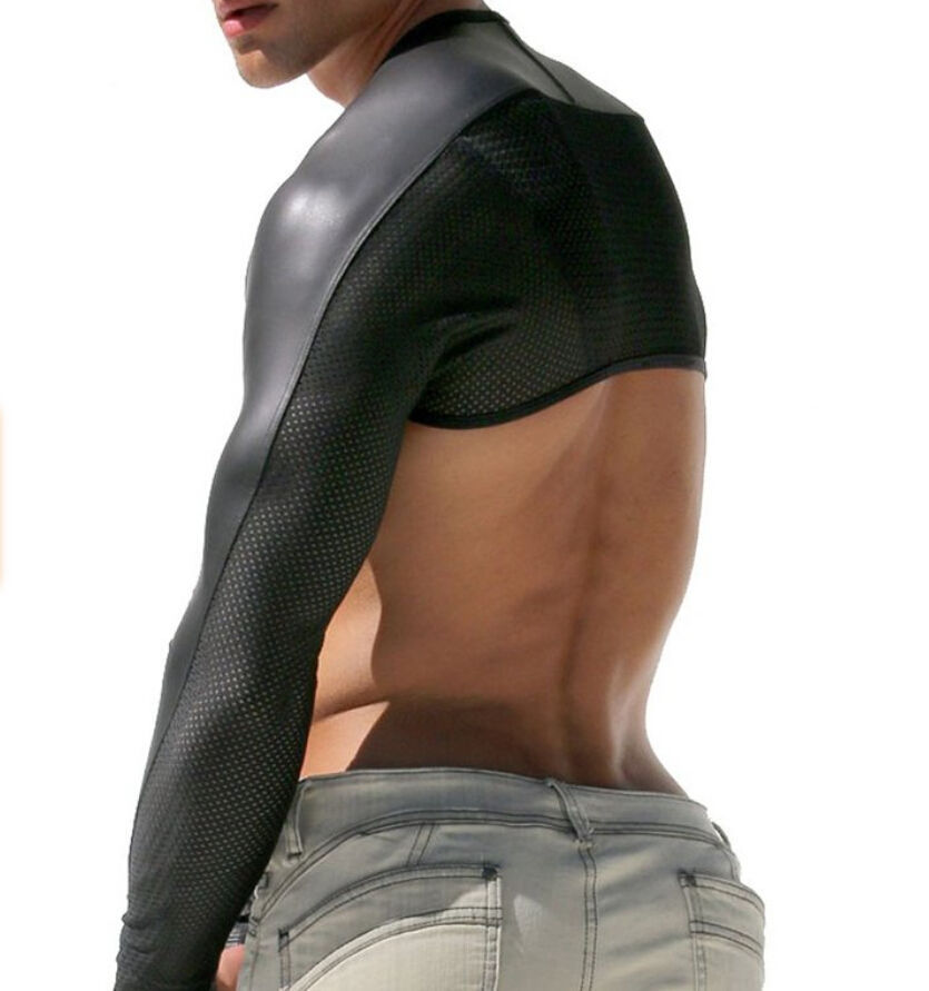 New Men's Leather Like Hollow Arm Sleeves Shrug With Breath Holes Black M L XL