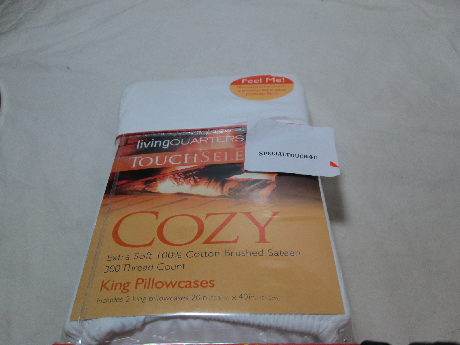 New Living Quarters Touch Select Cozy White 2 King Pillowcases 300 TC NIP