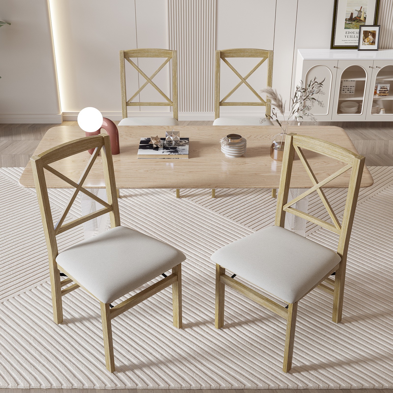 Folding Dining Chairs Set of 2 Upholstered Solid Wood Coffee Shop Chair X-Back