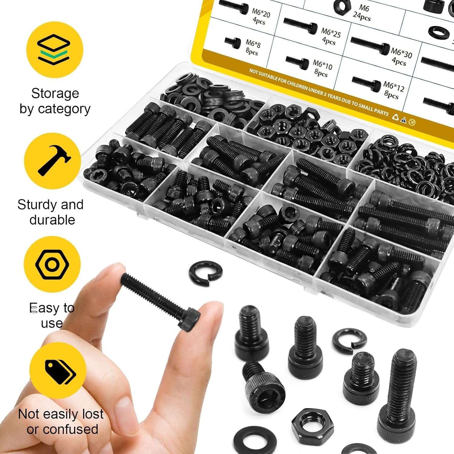 173PCS M6 Screws Assortment Kit - High-Strength Hardware for DIY Projects