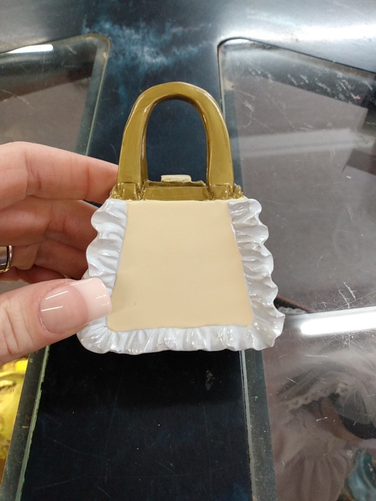 Cream With Ruffle Purse Trinket Box