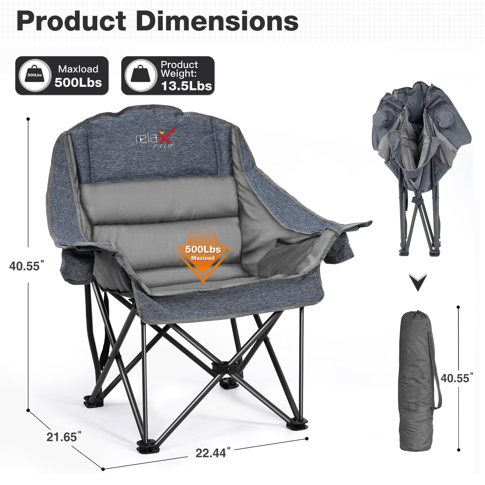 Oversized Camping Chair, Portable Folding Padded Camp Chairs with Side Pocket...