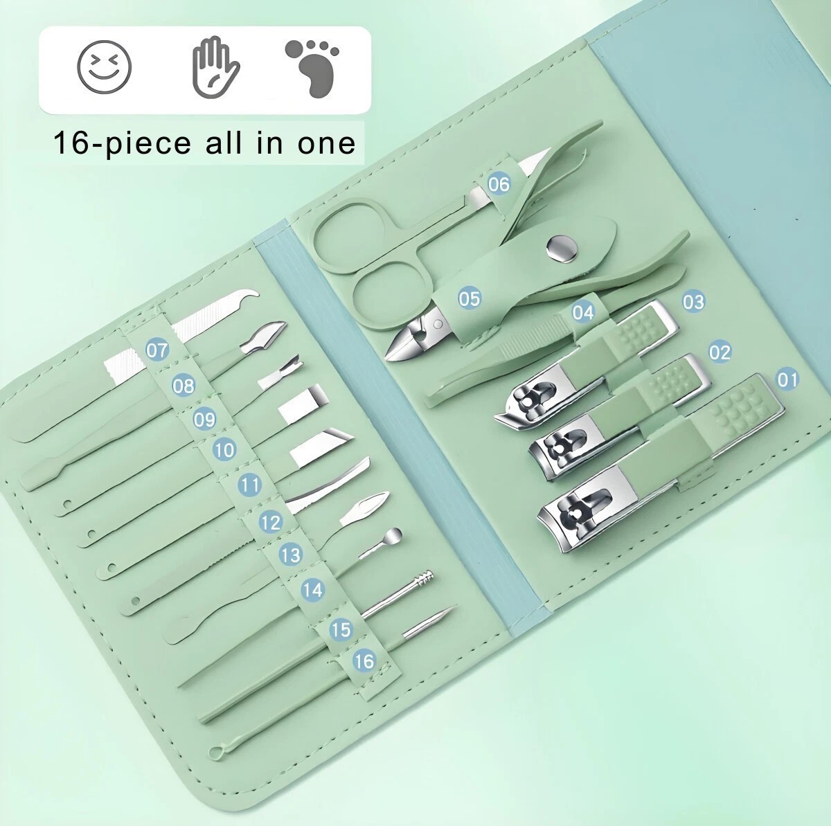 16Pcs Portable Stainless Steel Nail Clipper Set Manicure Pedicure Grooming Tools