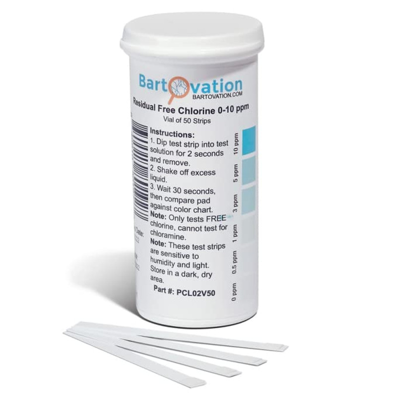 USA Made Residual Low Level Free Chlorine Test Strip 0-10 Ppm [Vial of 50 Plasti