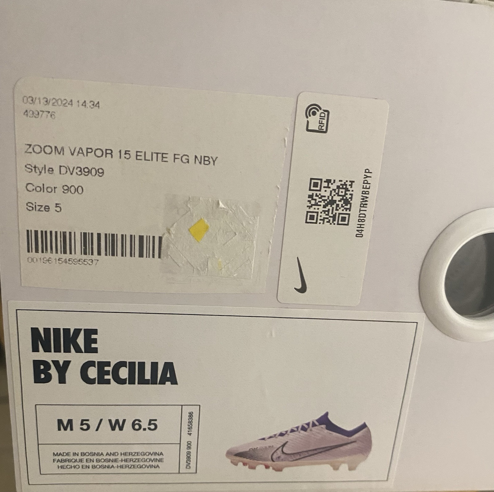 New Nike By Cecilia Cleats Zoom Mercurial Vapor 15 Elite White/Blue Sz M5/W6.5