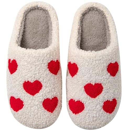 Womens Mens Slippers Retro Memory Foam Cute 7.5-8.5 Women/6.5-7.5 Men 3-heart