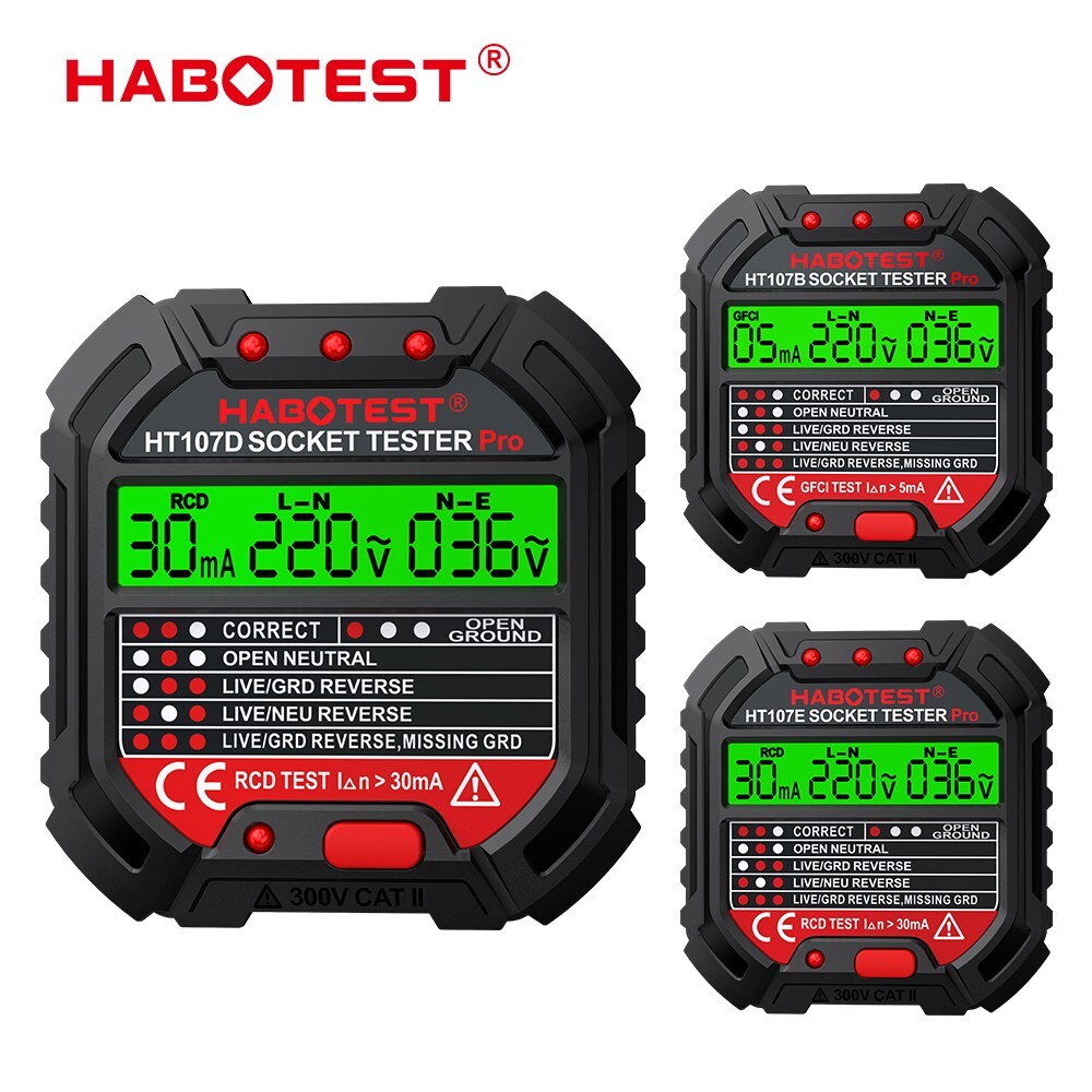 HABOTEST HT107 Outlet Tester w/GFCI Test 110V US Electric Wall Plug Socket