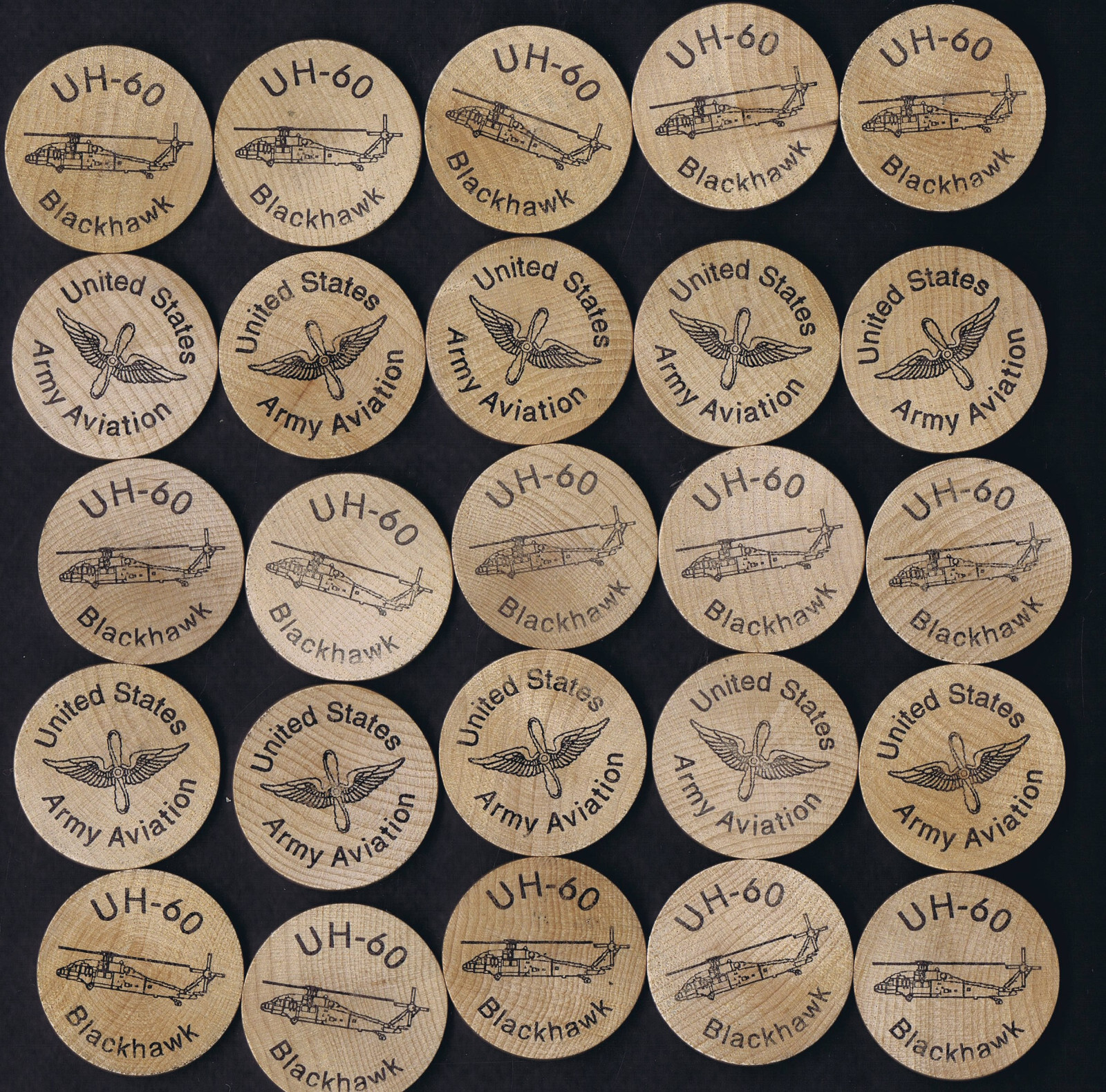 UH-60 Backhawk Utility Helicopter Wooden Tokens/Nickels (x25)