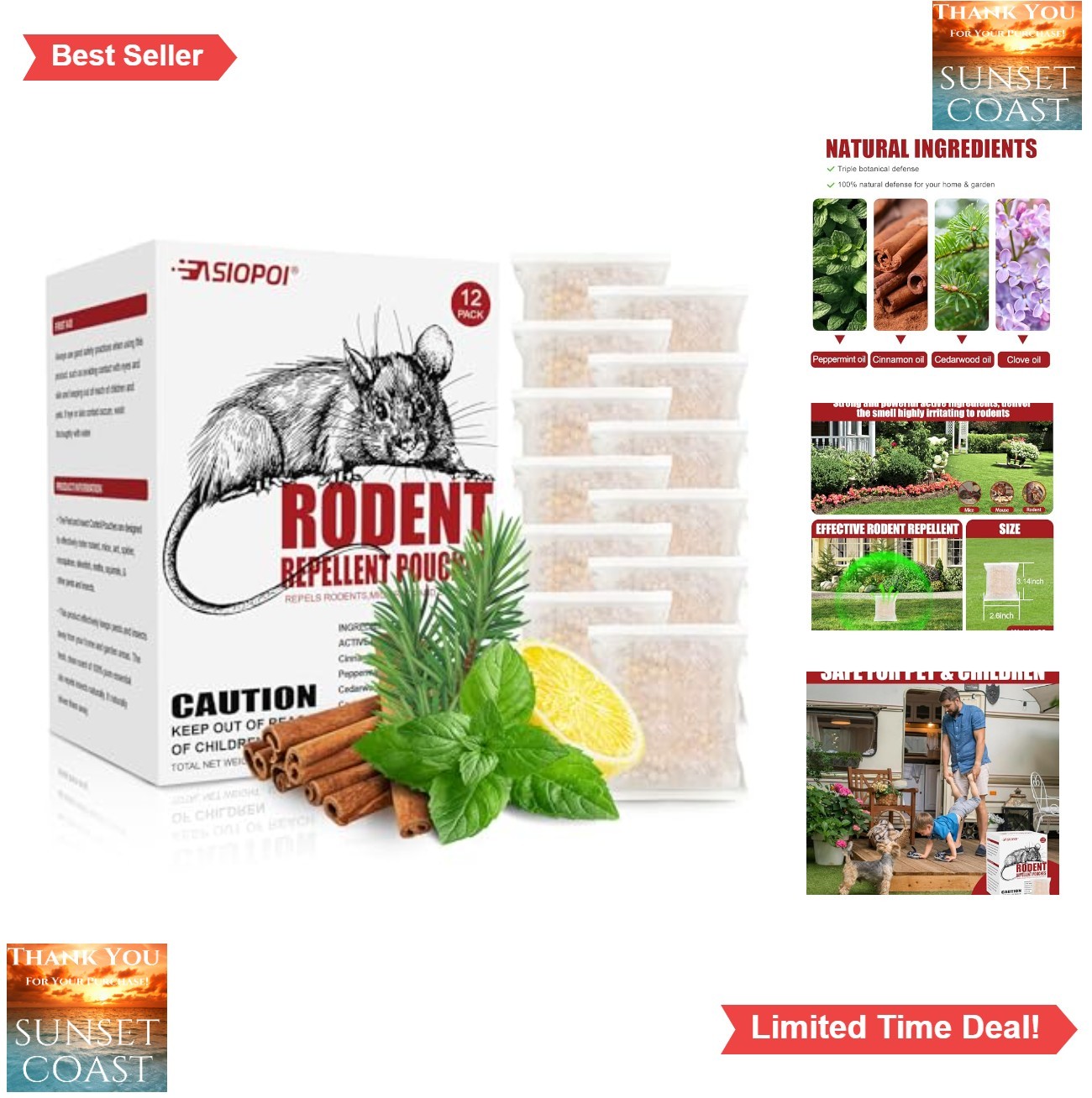 Natural Mouse Repellent Pouches Peppermint Oil 12 Count Indoor Outdoor Rodent