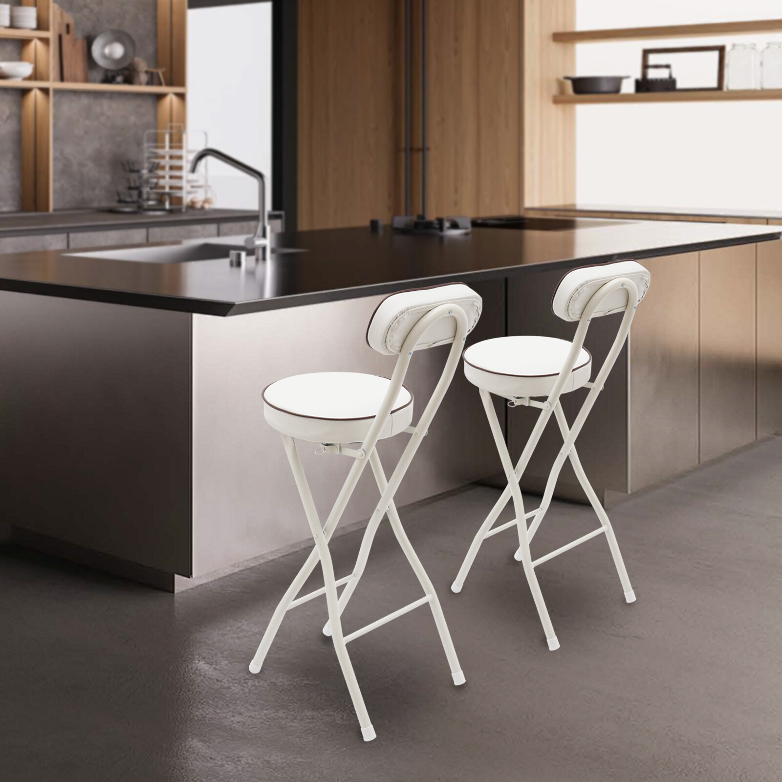 Bar Stool Folding Padded Seat Pu Cushion Barstool For Indoor Restaurant Cafe
