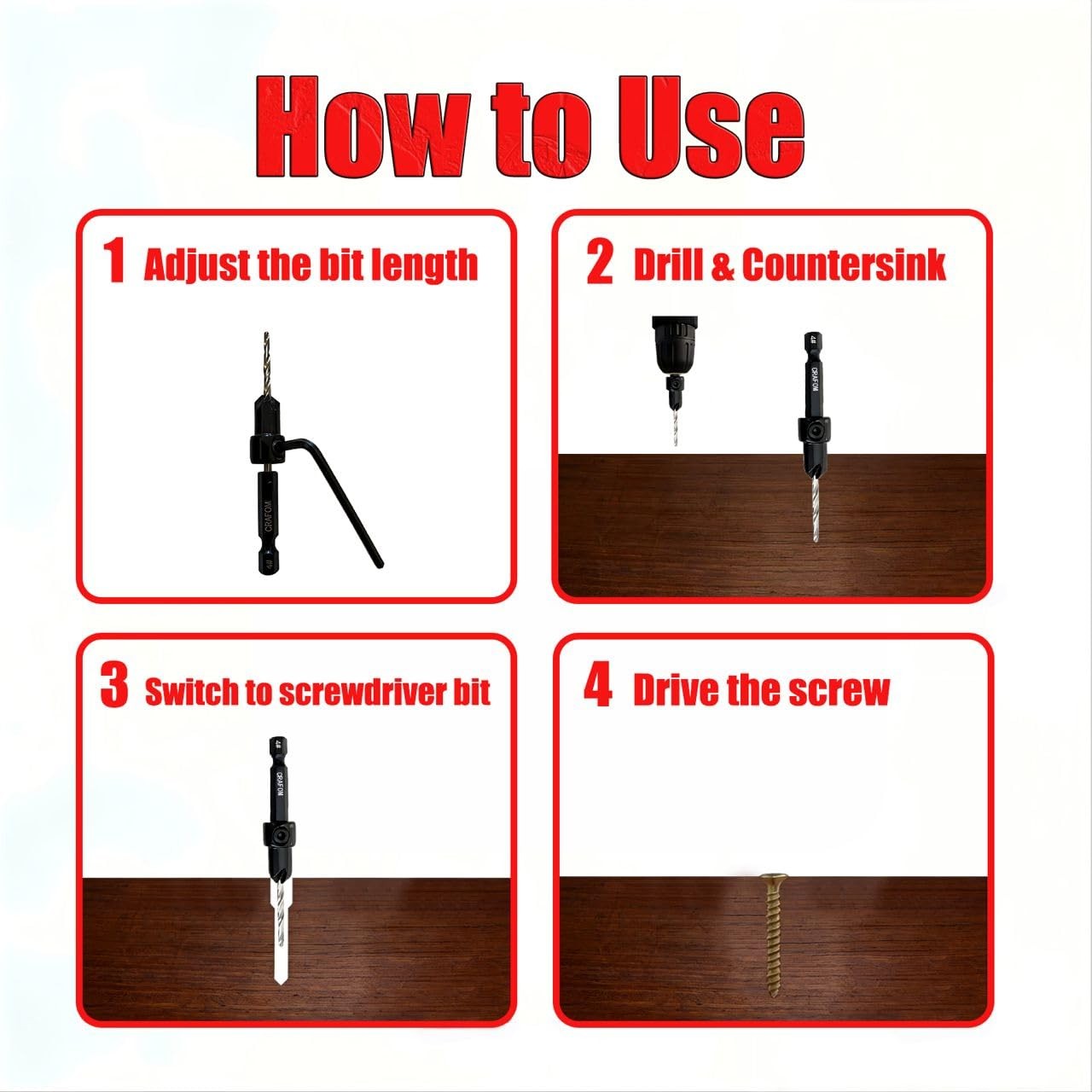 Countersink Drill Bit Set, 5 PCs Counter Sink Drill Bit Adjustable, #4, #6, #...