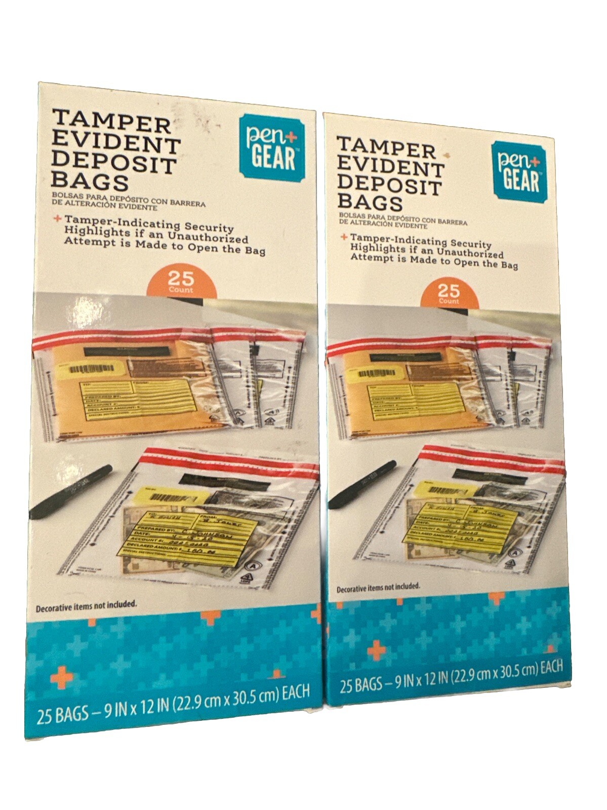 Lot of 2 25 Pack Tamper Evident Deposit Bags Pen Gear Brand 9x12 Bags. NWT
