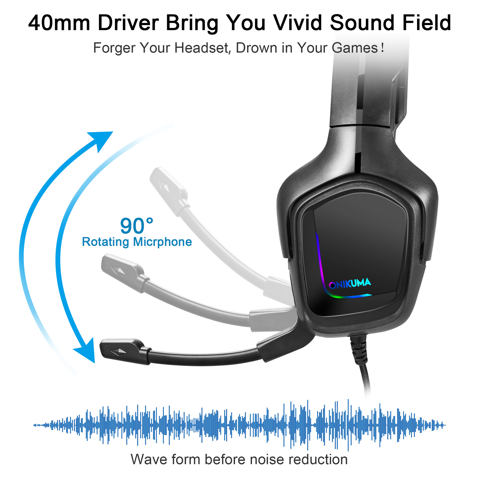 Gaming Headset Headphones with Noise Cancelling Mic Surround Sound Over-Ear RGB