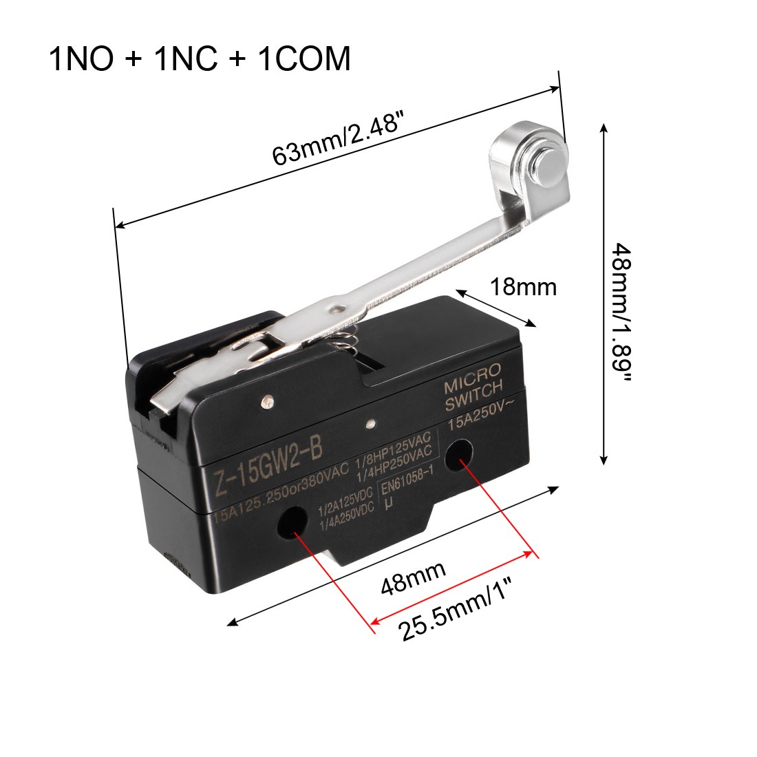 Z-15GW2-B 1NO + 1NC Long Hinge Roller Lever Micro Action Switch