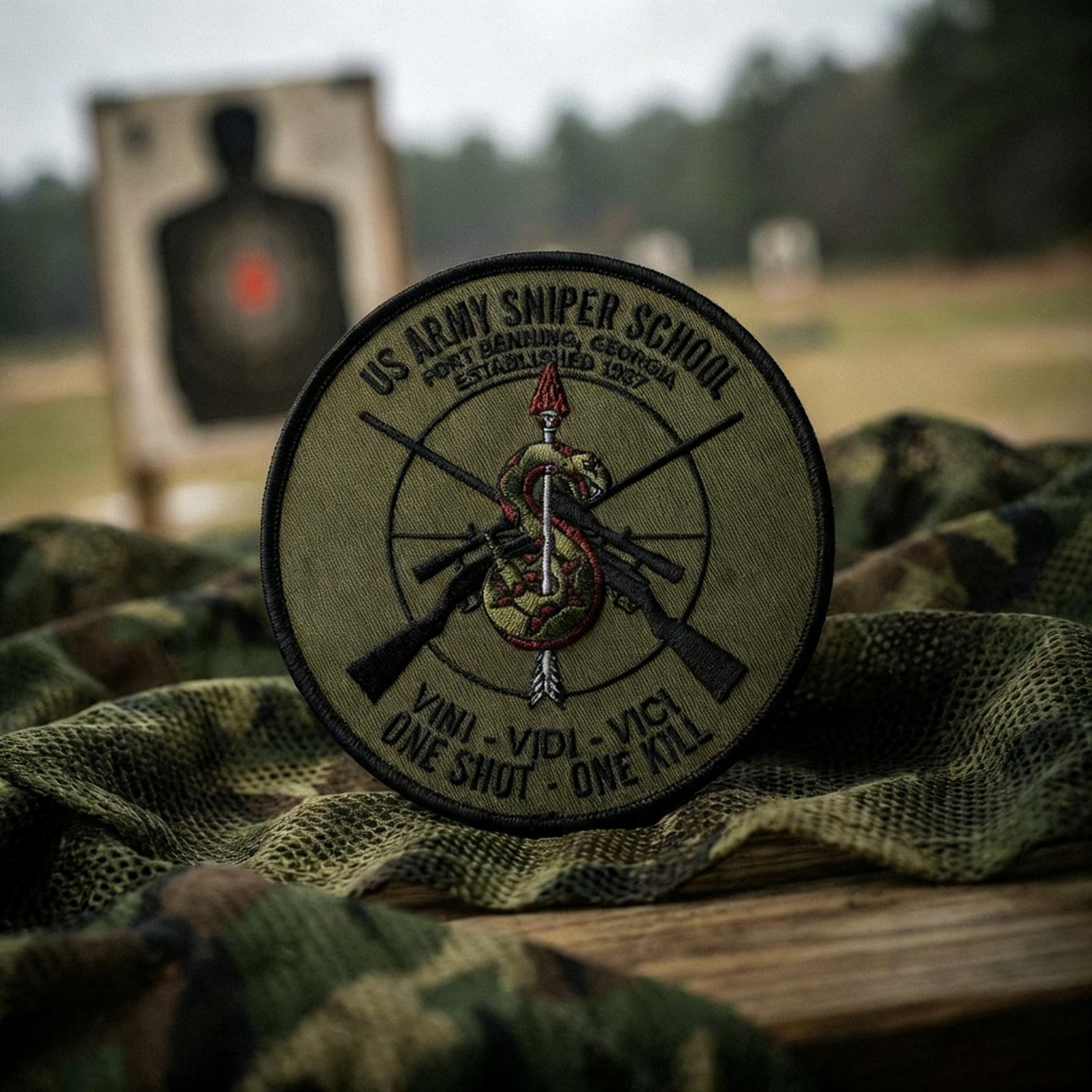 US Army OD GREEN Sniper School embroidered patch 5" diameter, Wax backing 2024